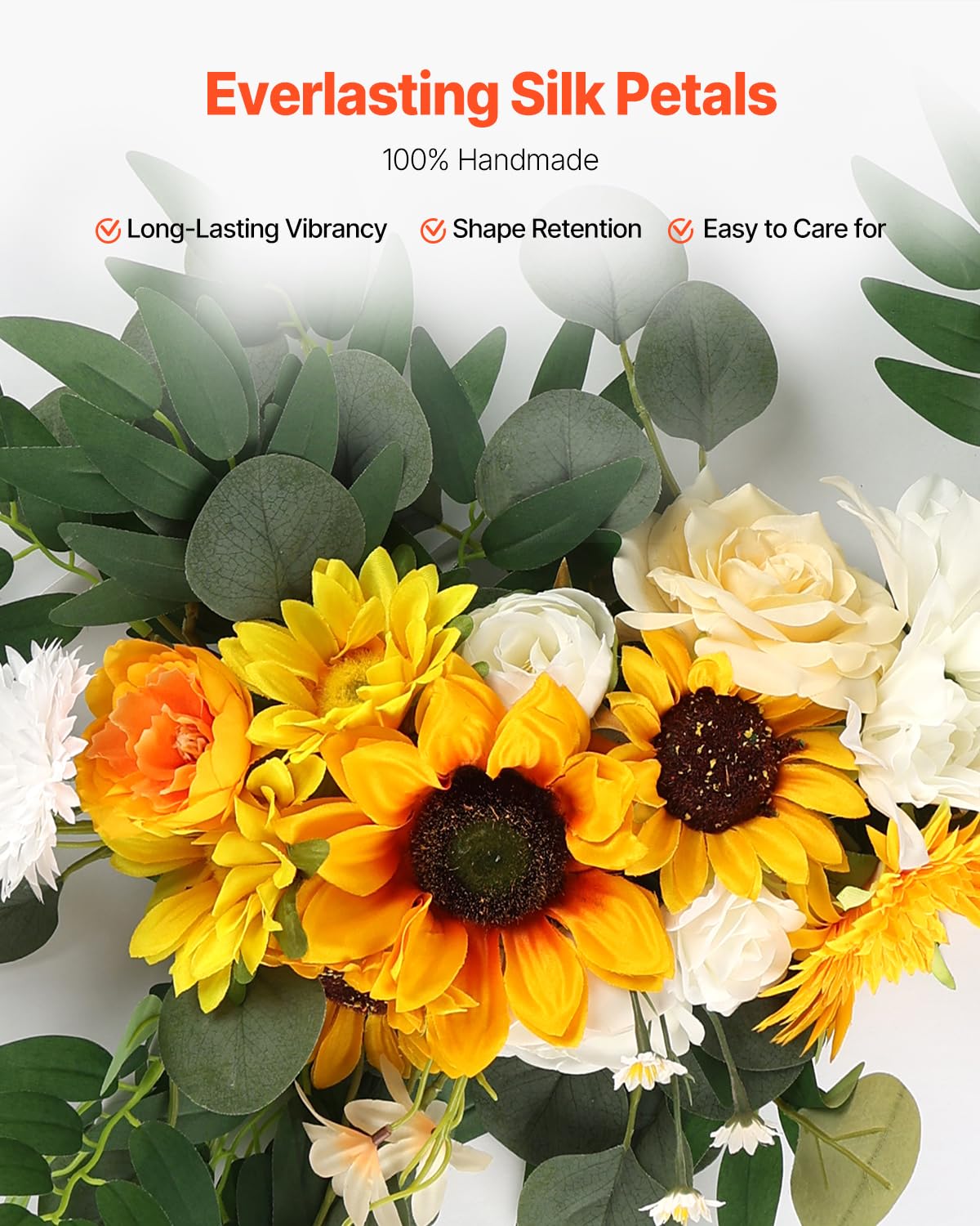 VEVOR Kit di Fiori Artificiali per Arco Nuziale, Fiori Bianchi per Arco Nuziale con Kit di Tende, 2 Pezzi Composizione Floreale, 1 Pezzo Tende Trasparenti, per Bouquet Cerimonia Sfondo Ricevimento
