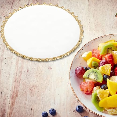 Miniatura 6 de UPKOCH Plato de cerámica de frutas plato de cerámica con borde dorado con cuentas doradas, plato de aperitivo de postre platos de sushi, platos para