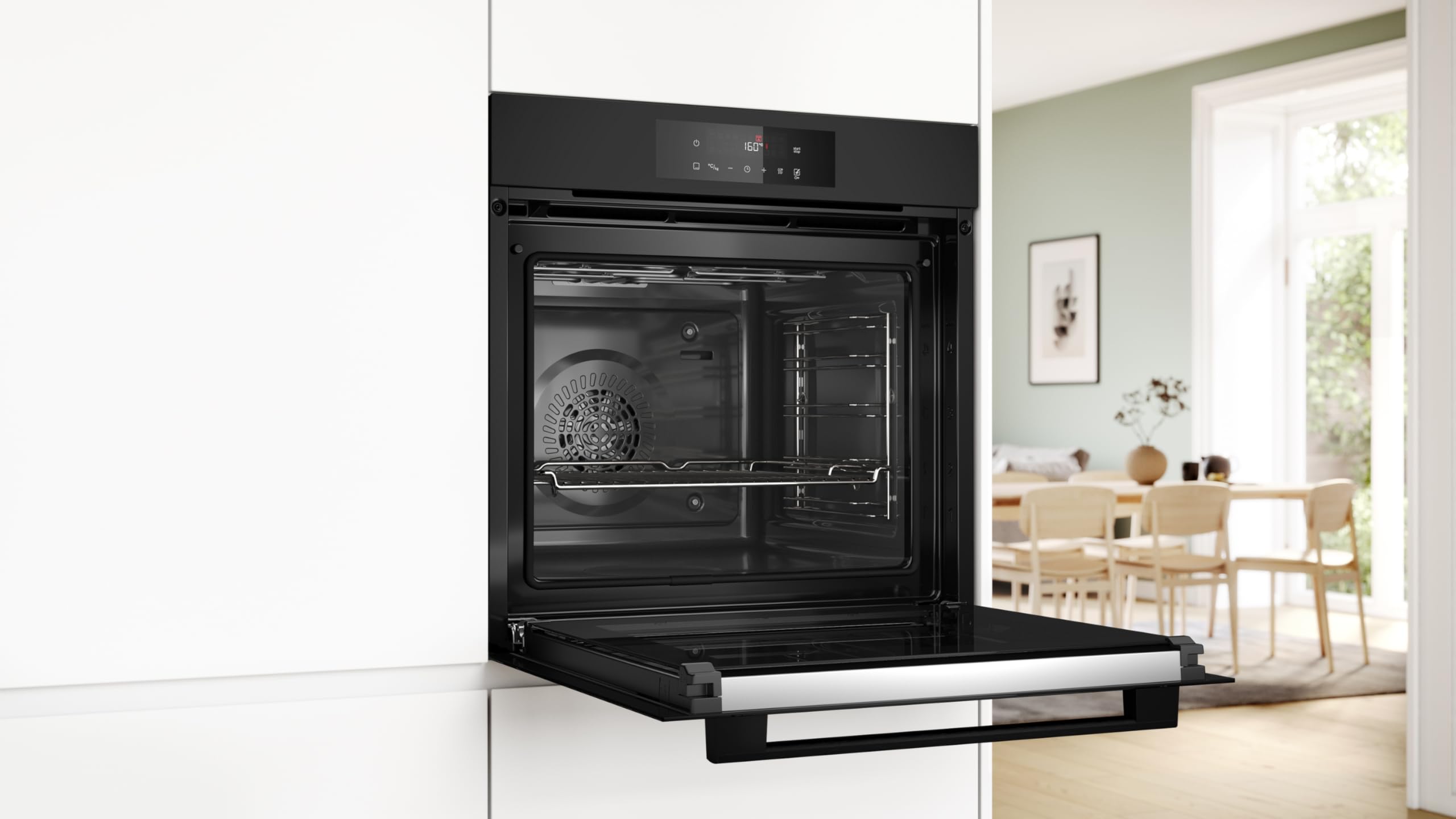 Bosch Seria 4 piekarnik do zabudowy 60 x 60 cm, HBA572BM3, funkcja AirFry, 10 automatycznych programów, gorące powietrze 3D zapewnia równomierne rezultaty, pirolityczne samoczyszczenie, sterowanie