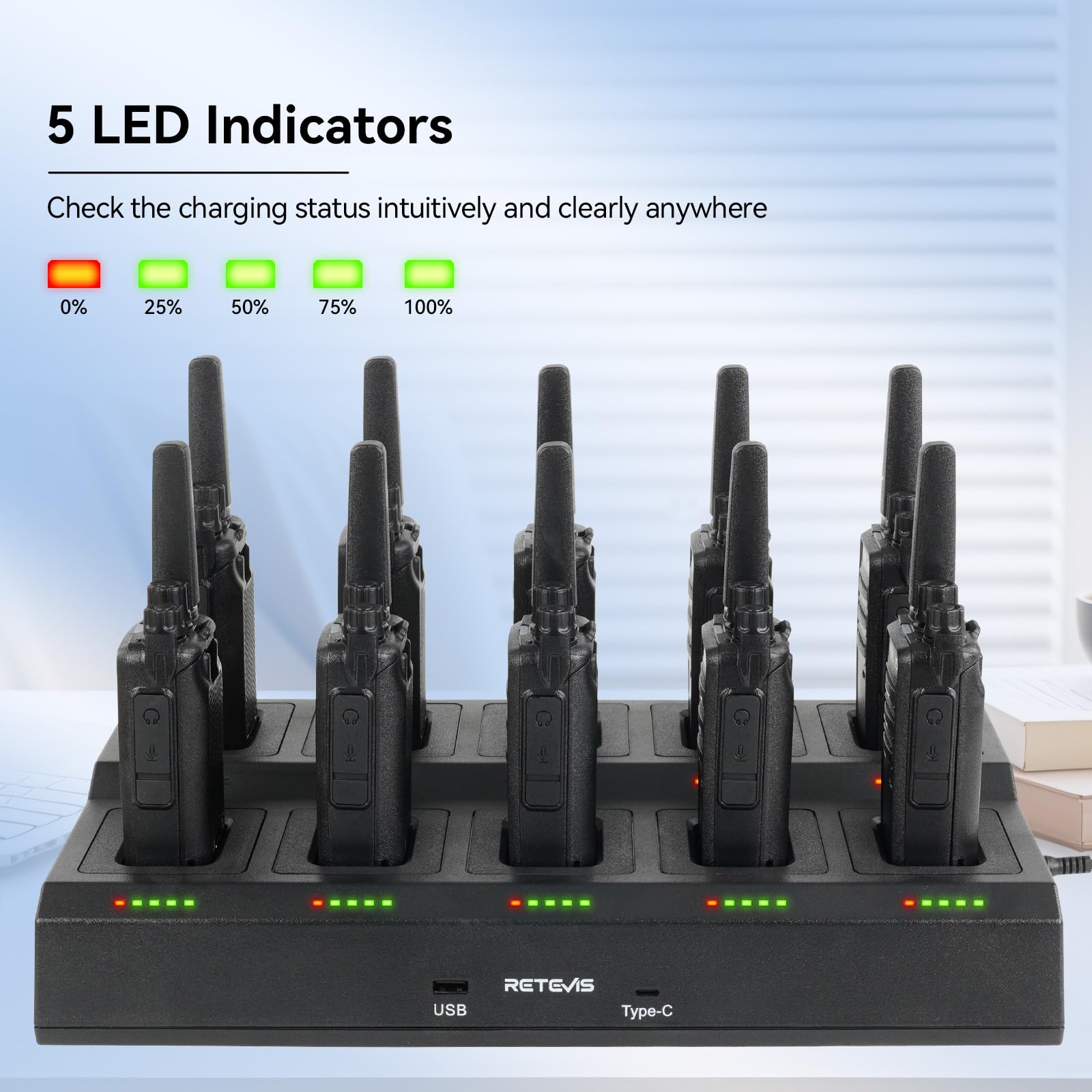 Retevis RT668 Talkie Walkies, Talkie-Walkie Professionnel pour Chargeur 10 en 1, Charge Efficace, Fentes Amovibles,Robuste, Talkie Walkie Longue Portée pour Fabricant,Entrepôt(Noir, 10 Pièces)