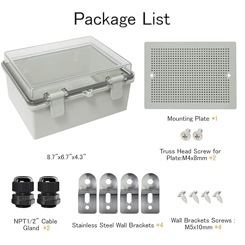 Miniatura 4 de Caja de conexiones IP65 impermeable de plástico ABS con bisagras, cubierta transparente de policarbonato, caja de proyectos eléctricos con placa de