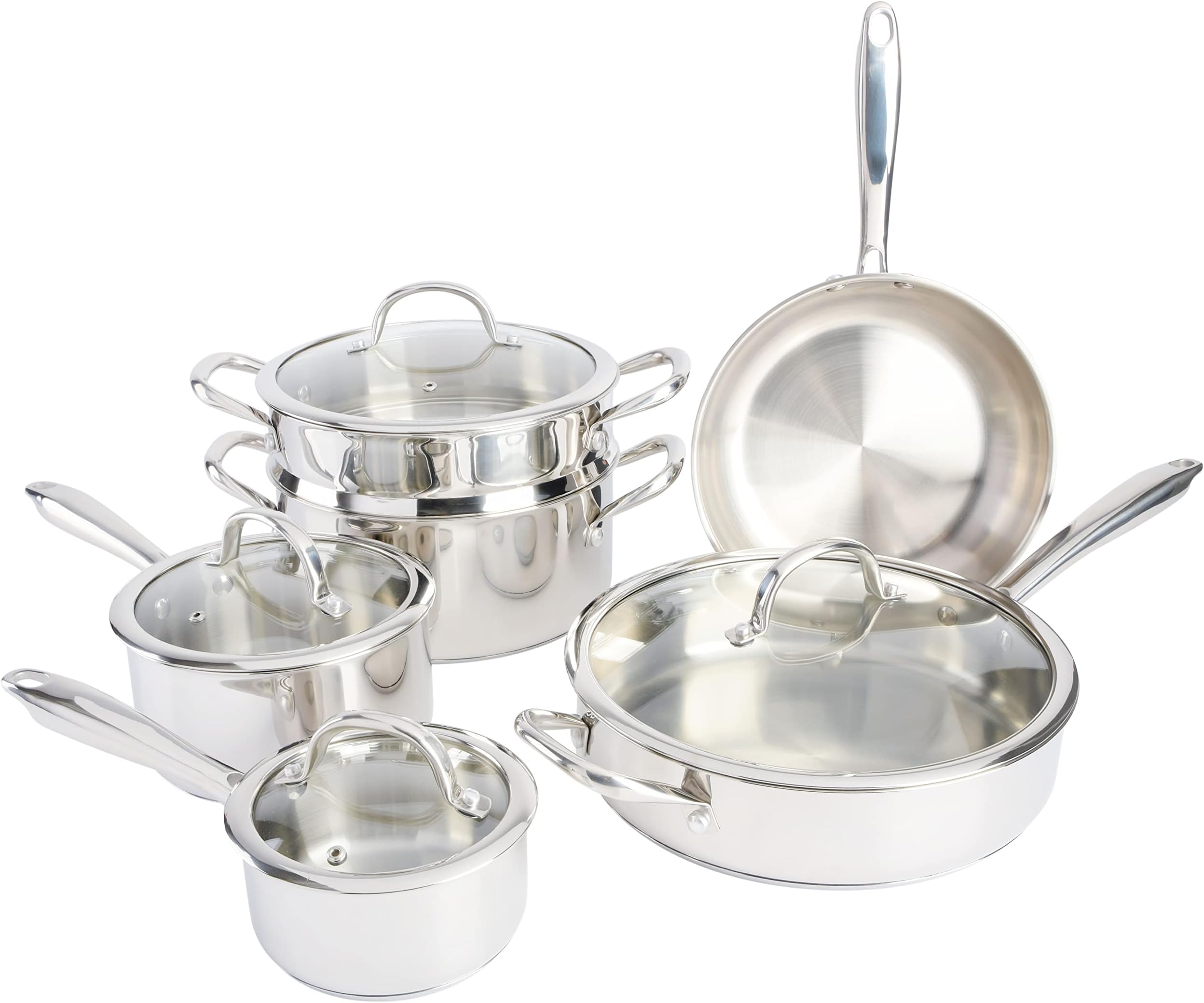 KenmoreElite Devon Heavy Gauge Stainless Steel Tri-Ply Impact Bonded Induction Cookware Set, 10-Piece