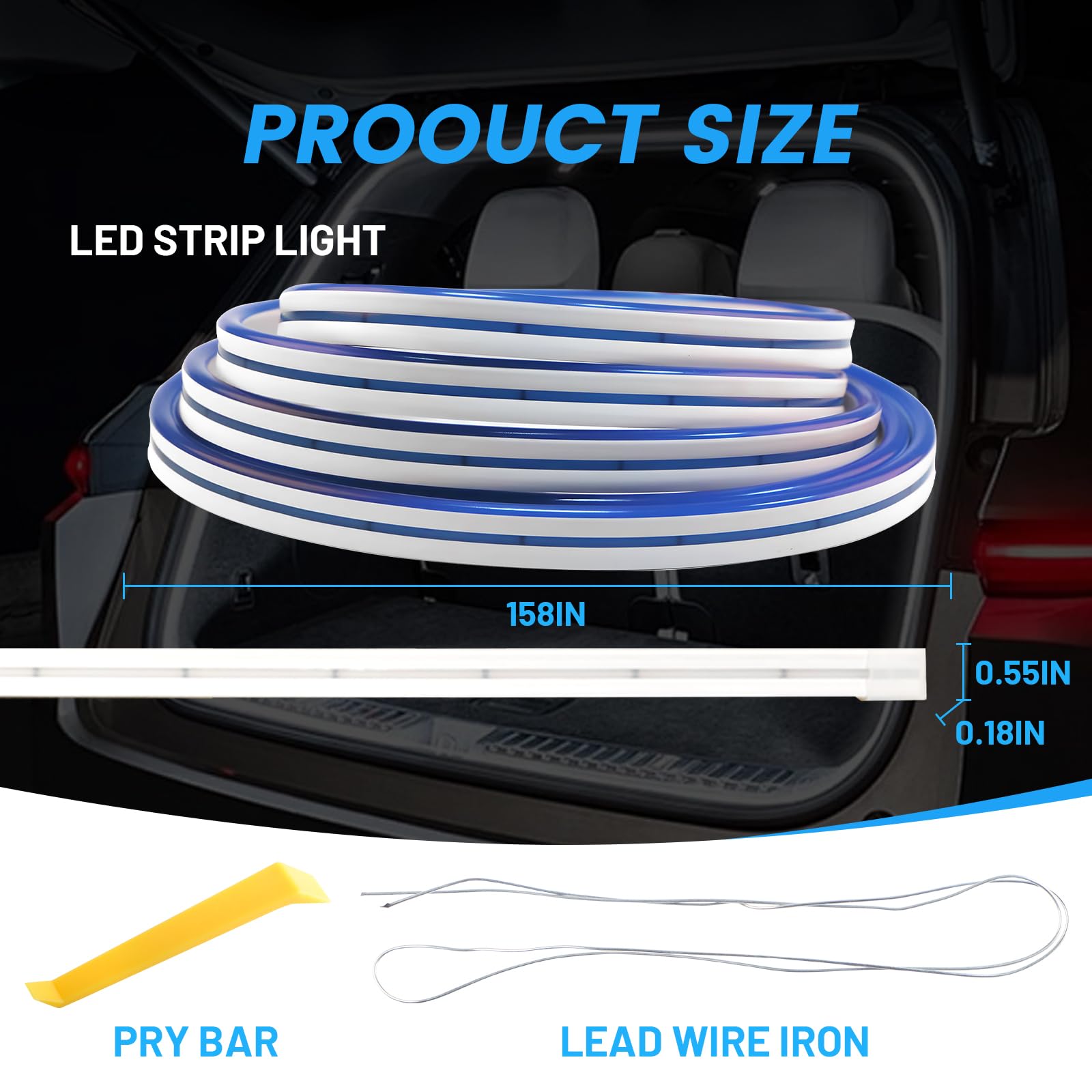 Tira de Luz para Maletero de Coche con Flujo Dinámico, Tira de Luces LED de Corte Flexible para Maletero Tira de Luces Interiores LED para Coche SUV Camion (Azul, 4 m / 158 in)