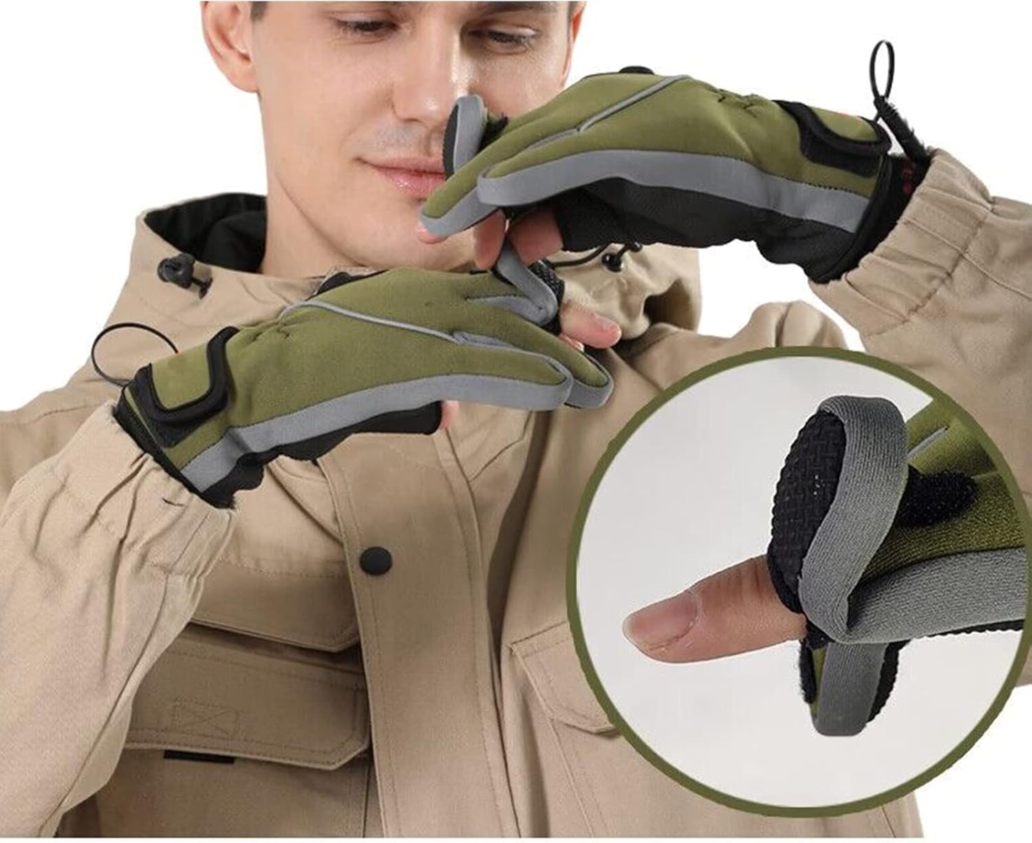 Guantes térmicos sin dedos abatibles, guantes de caza de camuflaje, antideslizantes, resistentes al viento, guantes convertibles de camuflaje para caza, camping, senderismo, escalada al aire libre