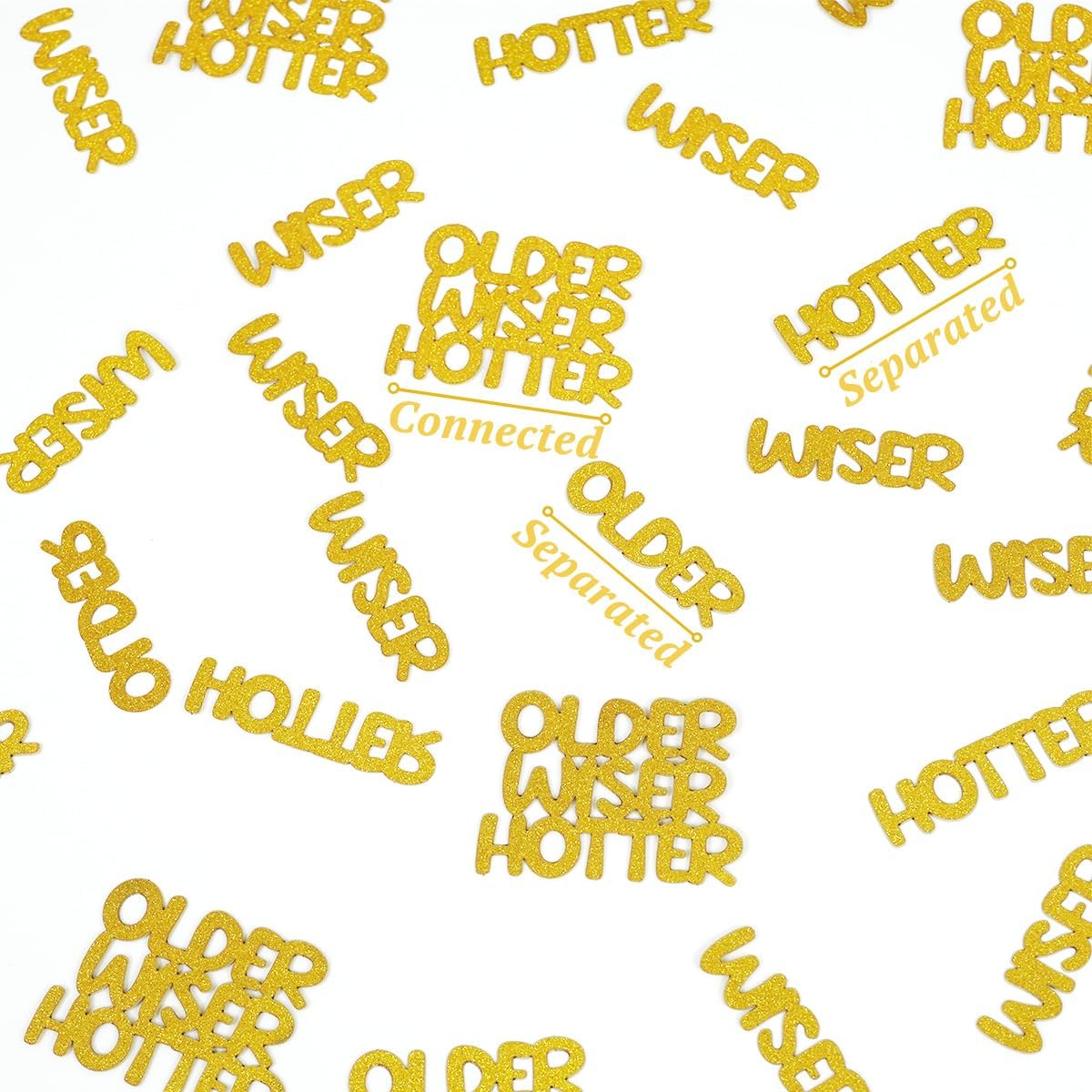 Older Wiser Hotter Glitter Confetti for Gold Birthday Party Table Scatters, Sprinkling Decorations for Women Men 25th 30th 40th 50th 60th 70th 80th Birthday Anniversary Paper Confetti (100 PCS)
