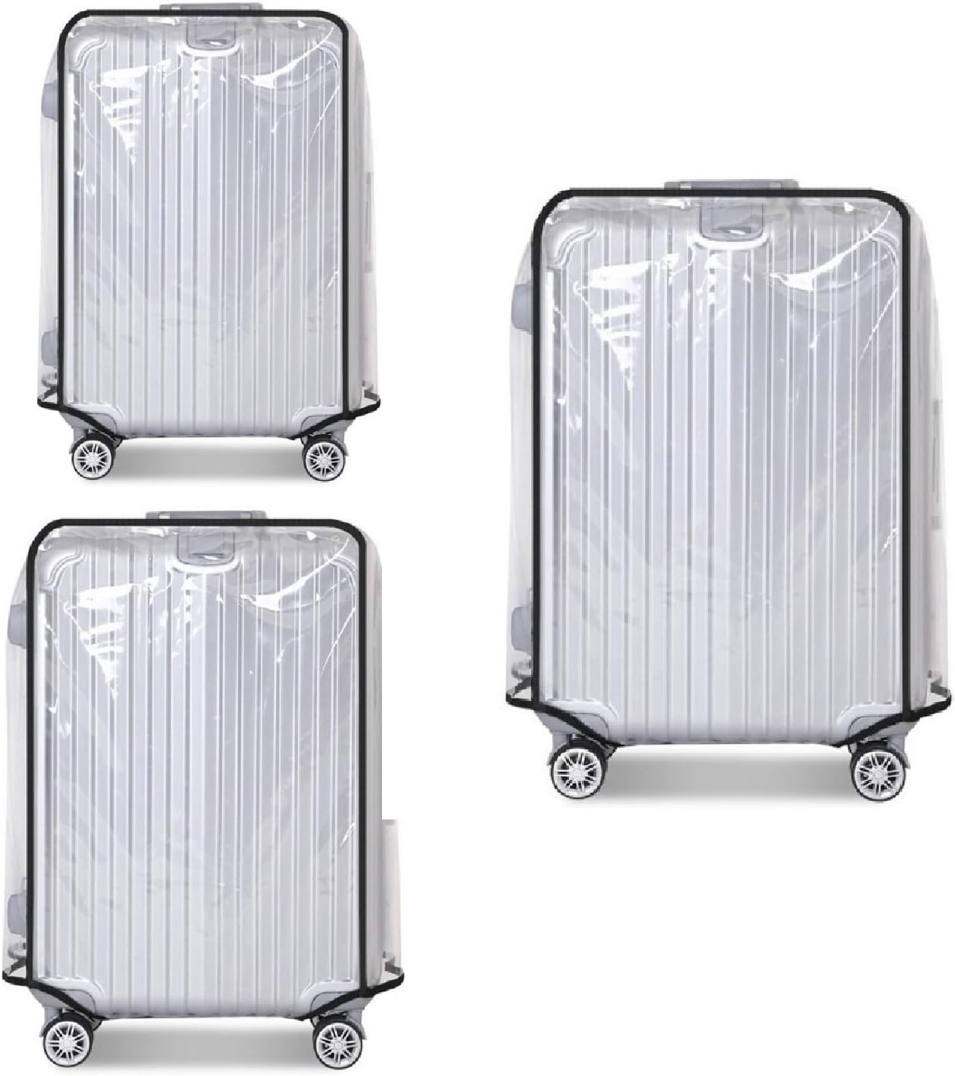 Clear PVC Luggage Cover Protectors - Transparent Waterproof Suitcase Sleeve for 20"+24"+28" Wheeled Suitcases (3PCS)