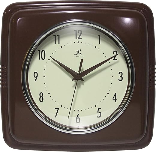 Infinity Instruments Square Retro Wall Clock, Mahogany, 9.25