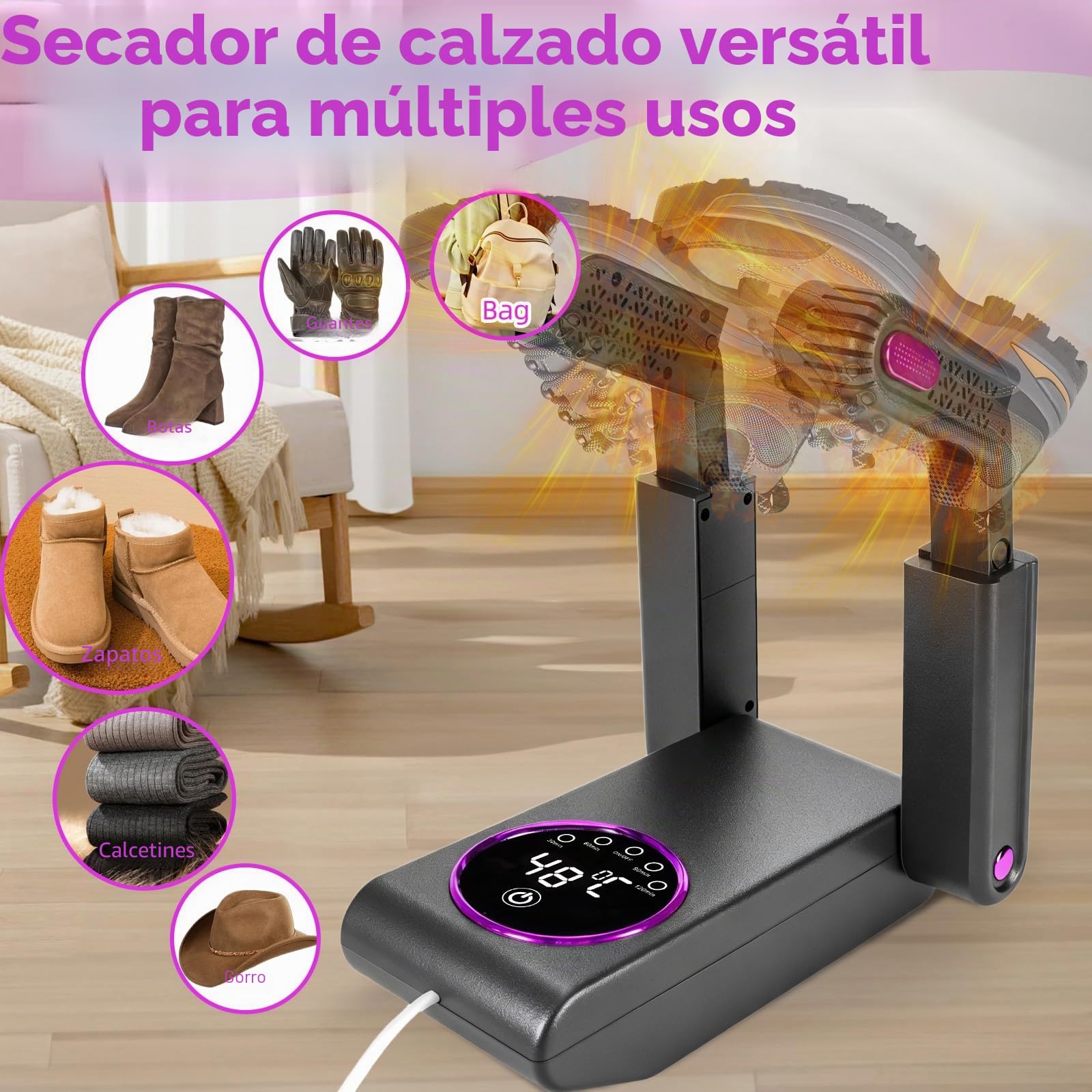 NZQXJXZ Secador de Zapatos Eléctrico, Secador de Botas y Secador de Guantes con Temporizador Inteligente, Diseño Plegable y Retráctil, Apagado Automático Después de 30/60/90/120 Minutos