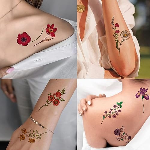 Miniatura 2 de Tazimi 12 hojas de tatuajes temporales  Acuarela Flor y Lavanda Girasol Violeta Rosa Tatuaje Pegatinas para Mujeres y Niños