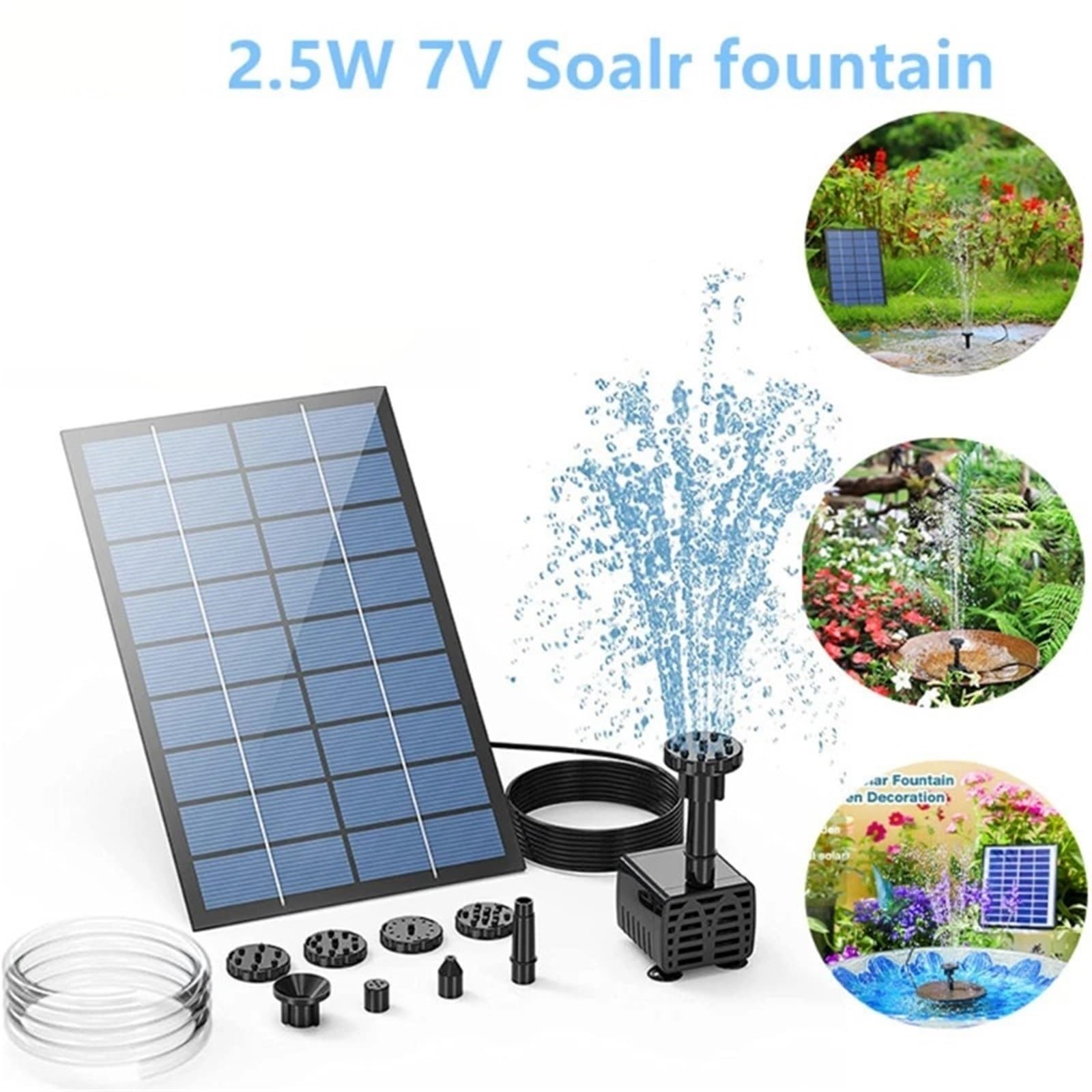 Pompka Słoneczna Pompa solarna do fontanny 2,5 W, z 6 dyszami i 4-stopową rurą wodną, ​​pompa zasilana energią słoneczną do kąpieli ptaków, stawów, ogrodu i innych miejsc Solarna pompa fontannowa(A-1.