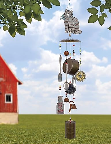 Miniatura 2 de Sunset Vista Designs 92399 Farm Cat - Campanilla de viento de metal, galvanizada