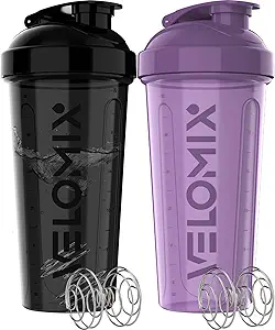 -2 Pack- 28 oz Protein Shaker Bottles for Protein Mixes - 2x Wire Whisk | Leak Proof Shaker Cups for Protein Shakes | Protein Shaker Bottle Pack | Shakers for Protein Shakes-Purple&Black