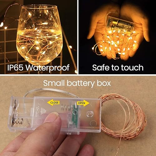Miniatura 3 de innotree Paquete de 6 tiras de luces LED que funcionan con pilas, con temporizador, 10 pies, 30 luces LED alimentadas por batería, alambre de cobre,