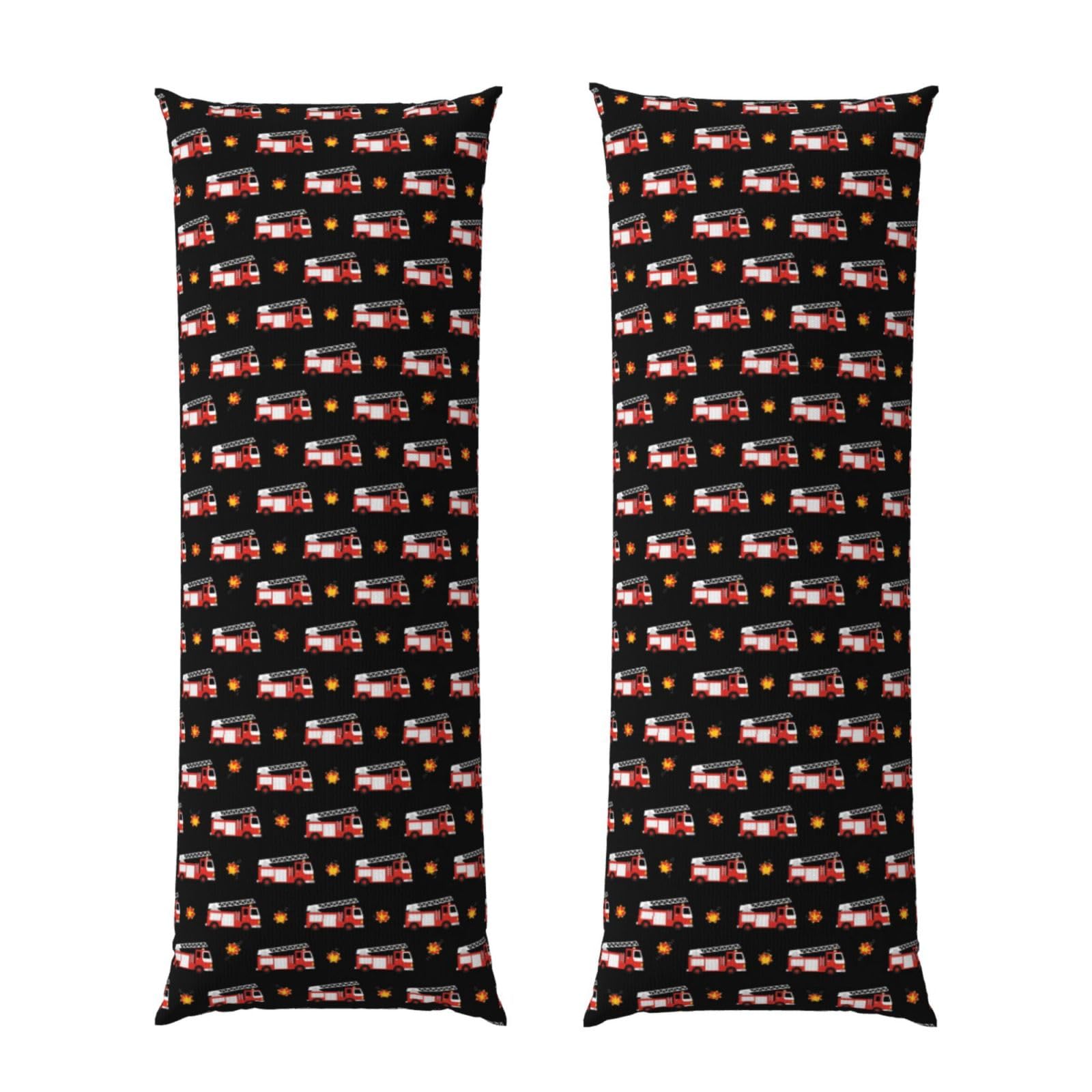Body Pillow Case 20x60 Fire Fighters Red Fire Truck Cartoon, Zippered Cozy Pillow Cover, Soft Plush Cushion Protector, Machine Washable for Bed Sofa Couch