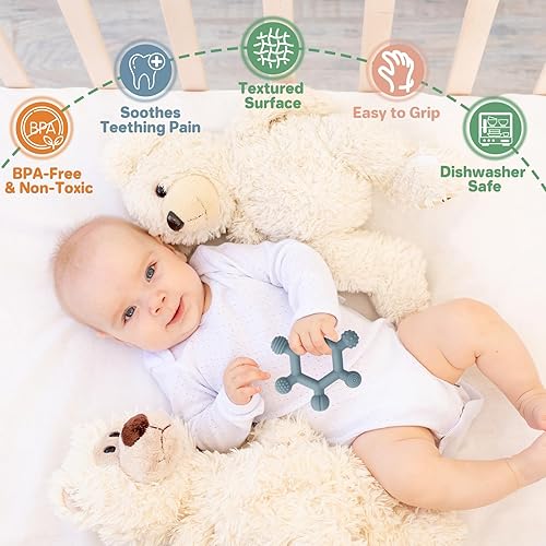 Miniatura 3 de Paquete de 3 juguetes de dentición para bebés, juguetes de silicona sin BPA, alivio de la dentición, juguete masticable para bebés de 6 a 24 meses