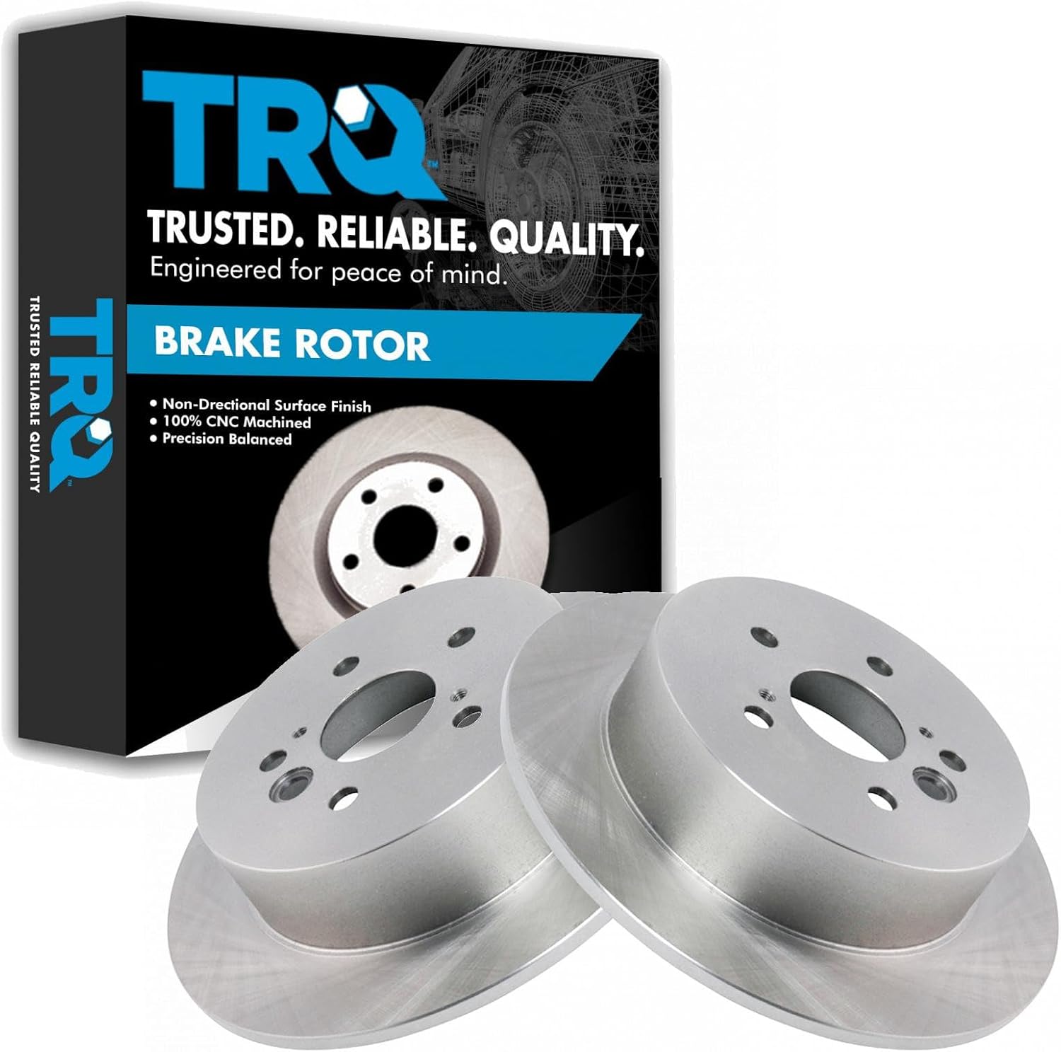 TRQ Rear Brake Rotors Set Solid Compatible with 2004-2005 Toyota RAV4