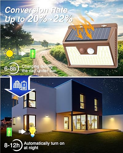 Miniatura 12 de Peasur Luces solares impermeables para exteriores [6 unidades/140 LED], luces blancas cálidas con sensor de movimiento del atardecer al amanecer, 3