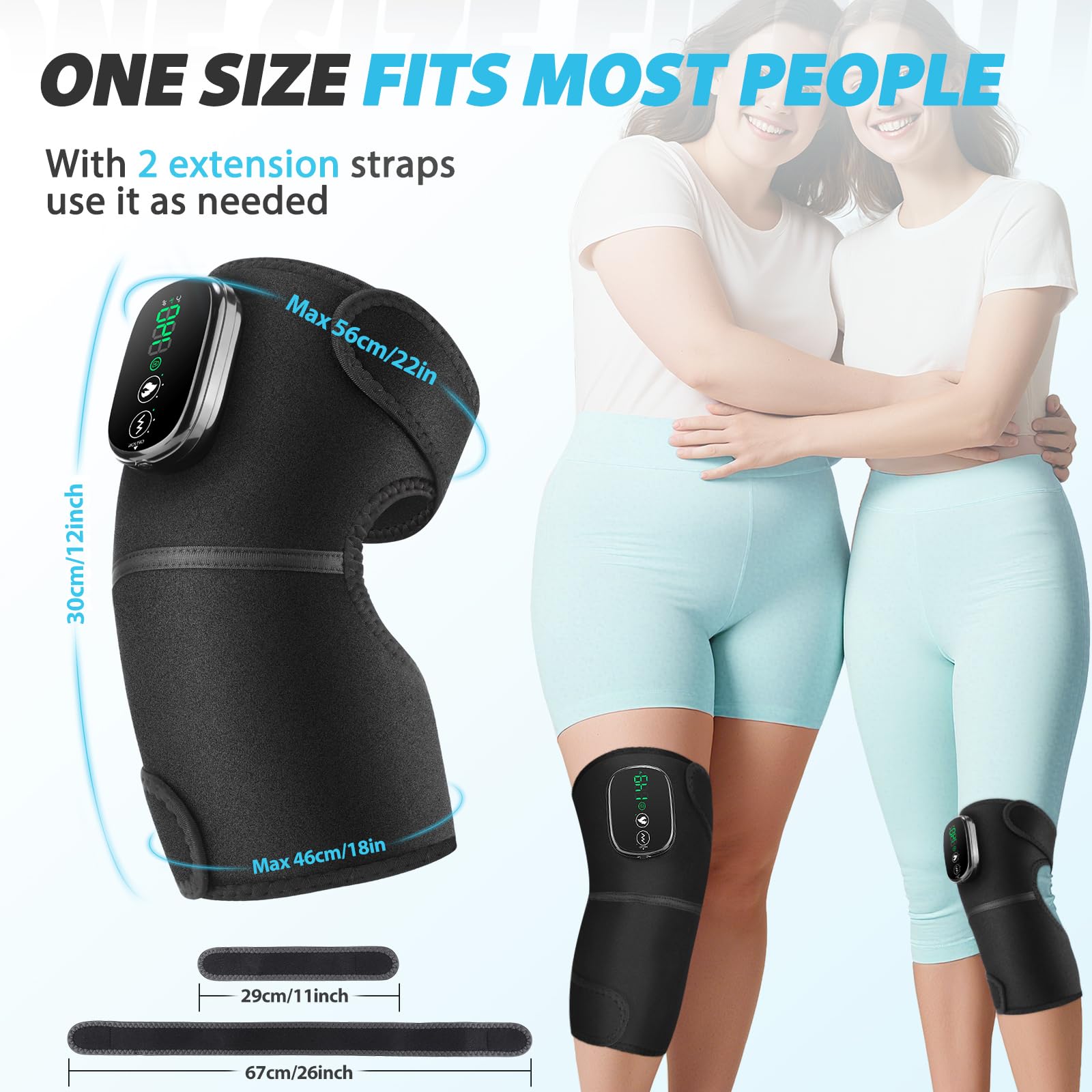 Ginocchiera Riscaldante Senza Fili, Ginocchiera Riscaldante con Touchscreen, Fascia Riscaldante Spalla/Gomito con 5 Livelli Riscaldamento, 5 Modalità Vibrazione, 4 Motori Integrati, Batteria 5000mAh