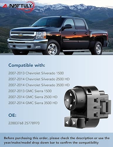 Miniatura 2 de Interruptor de espejo eléctrico compatible con Chevy Silverado GMC Sierra 1500 2500 HD 3500 HD 3500 HD 2007-2014, interruptor de control selector de