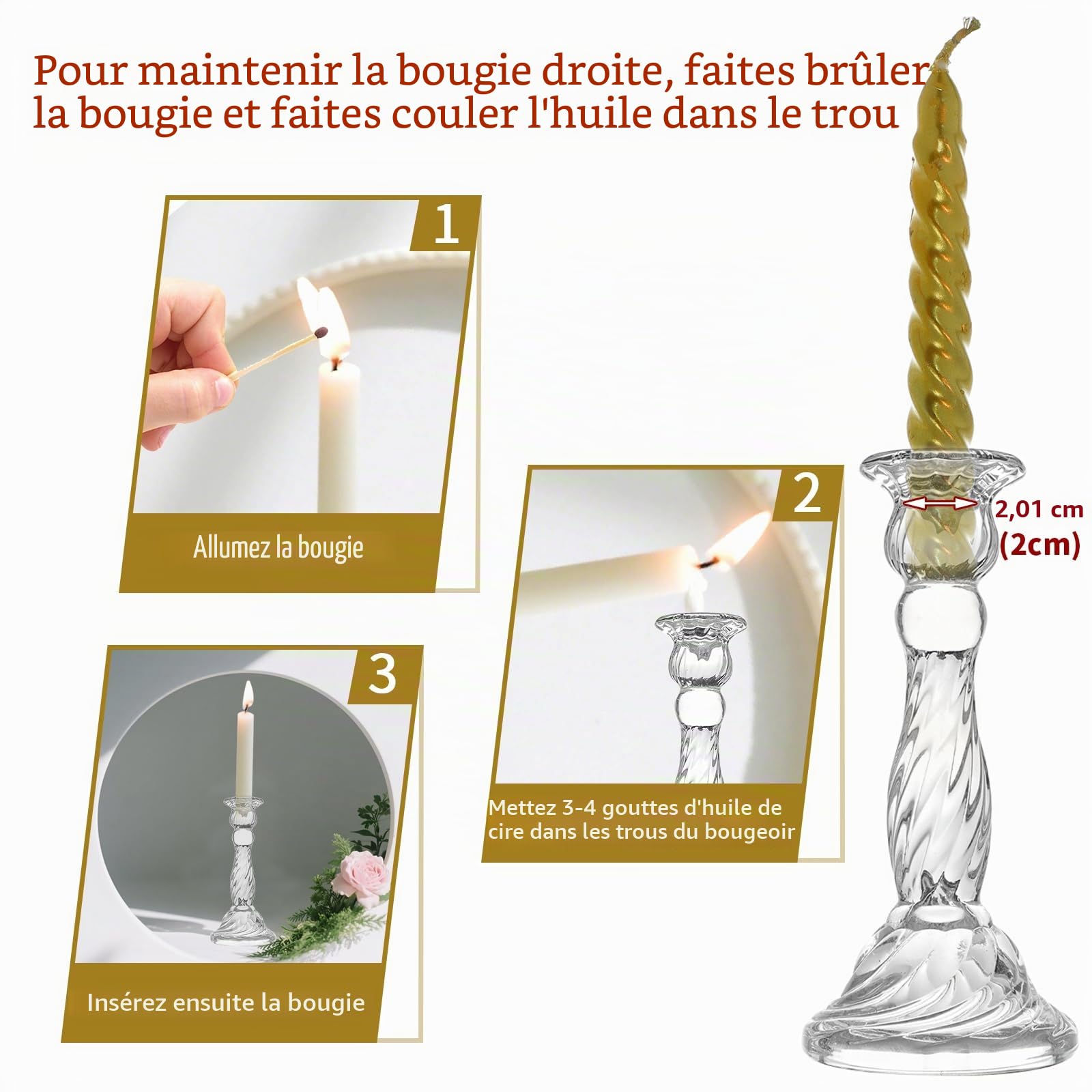 Lot de 8 bougeoirs en verre transparent pour tous les événements formels, dîners aux chandelles, mariages, dîners, fêtes, décoration de la maison