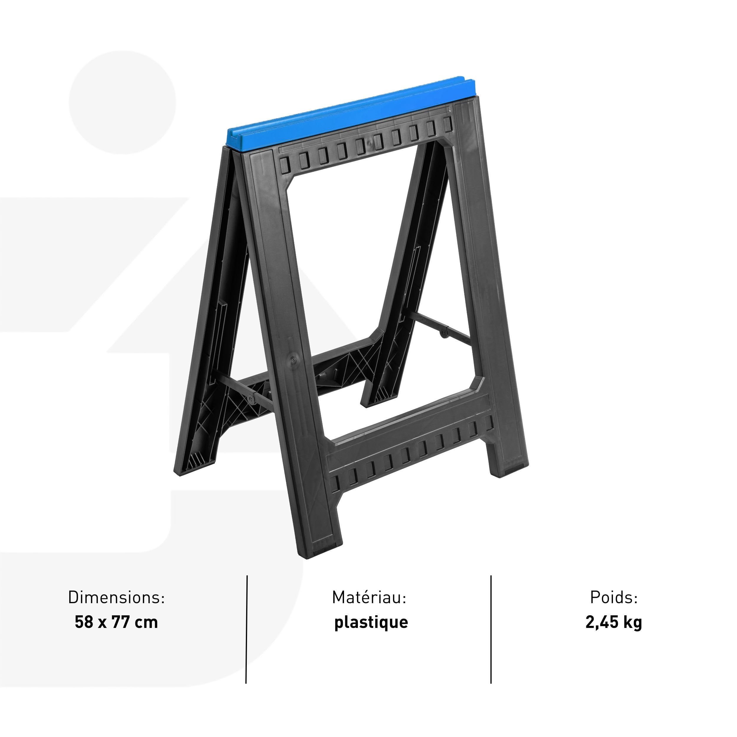 HÖGERT TECHNIK Banc de travail pliant en plastique, hauteur stable 77 cm, tréteau de travail avec pieds antidérapants, deux supports, charge maximale de 350 kg, pour le travail du bois et du métal