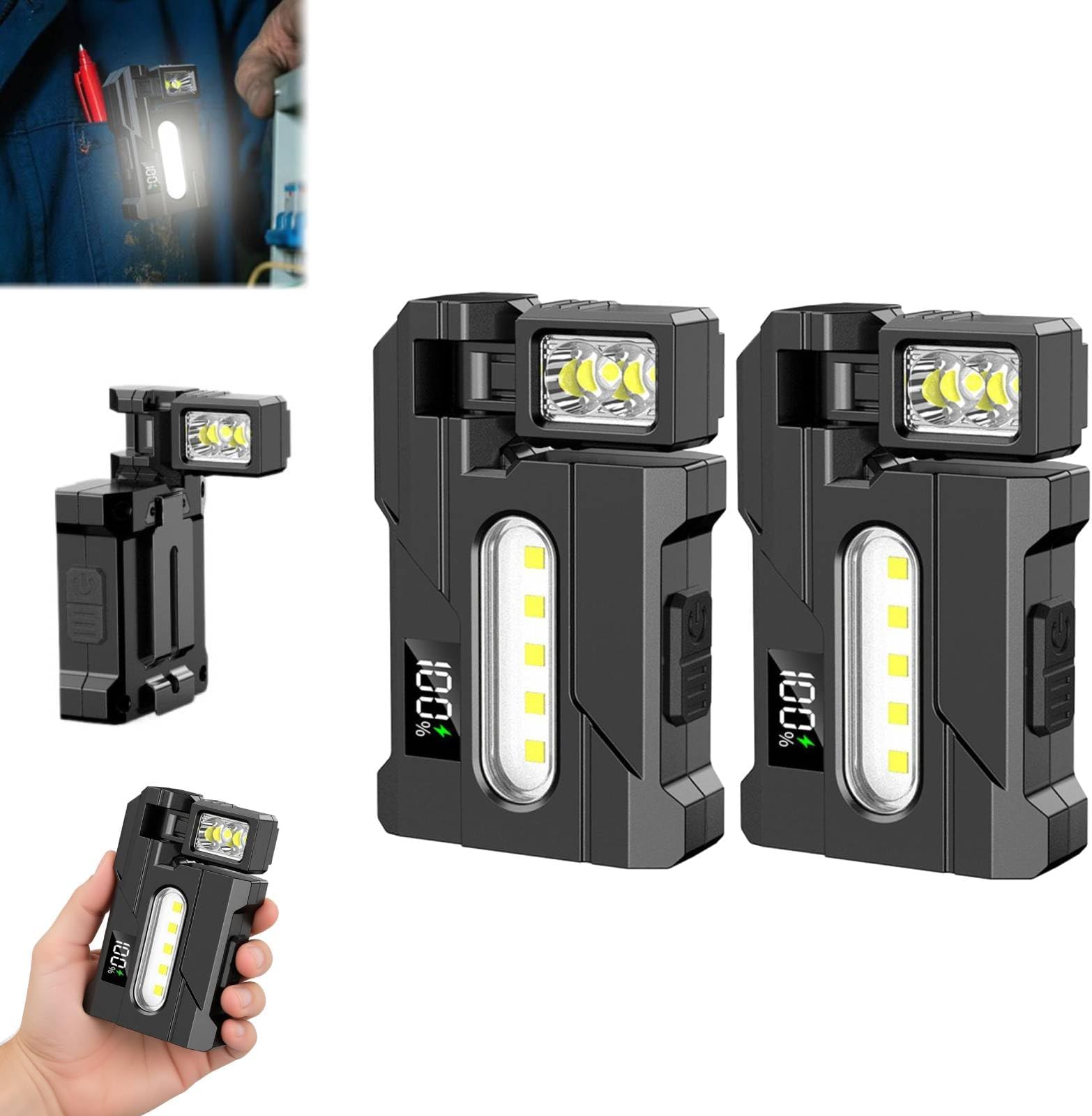 G5 EDC Flashlight 400Lumens, Super Bright Rechargeable Mini Light w/ 180° Rotatable Magnet, 3Modes Dual Light, Portable Pocket Torch w/Keychain for Camping Daily Carry (2PCS)