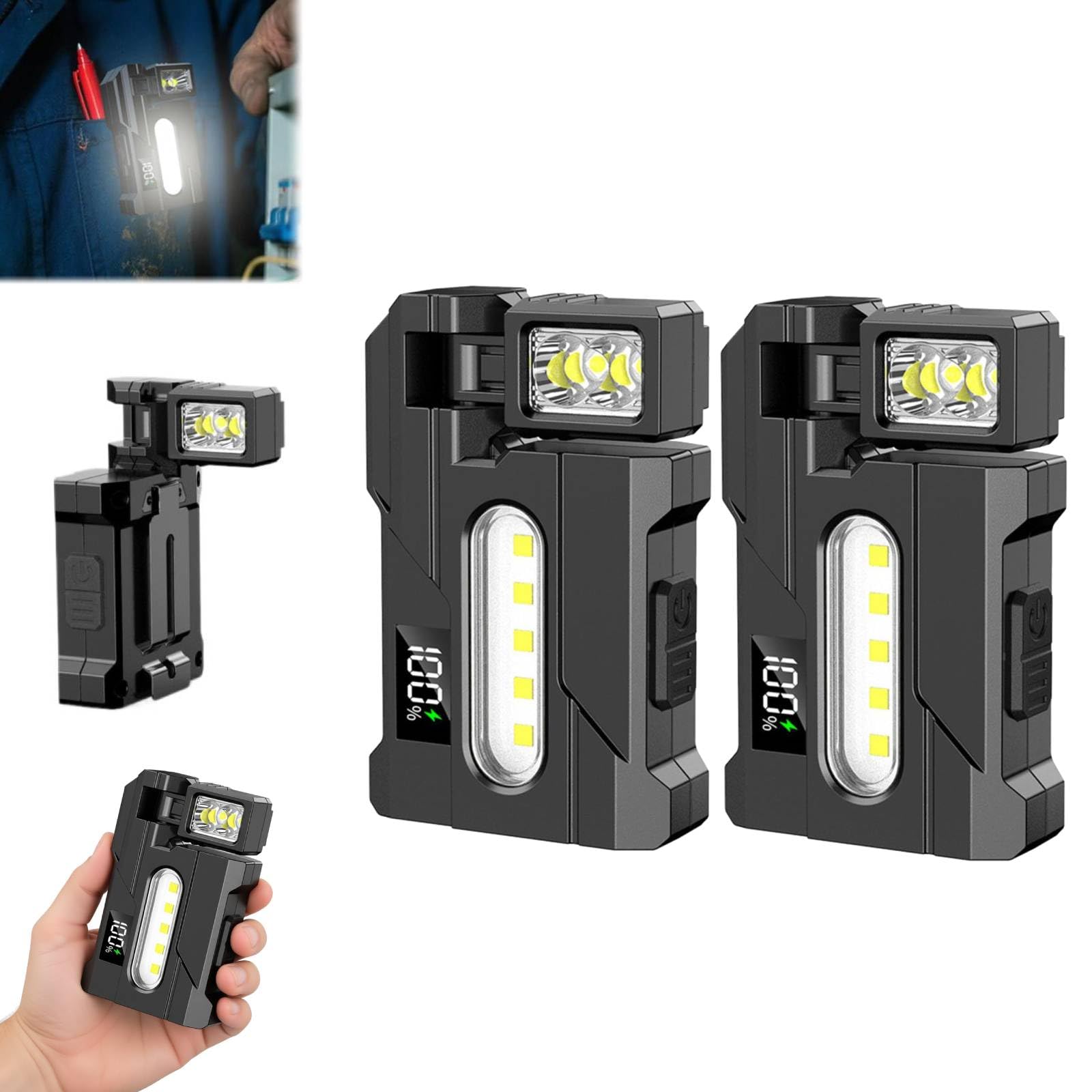 G5 EDC Flashlight 400Lumens, Super Bright Rechargeable Mini Light w/ 180° Rotatable Magnet, 3Modes Dual Light, Portable Pocket Torch w/Keychain for Camping Daily Carry (2PCS)