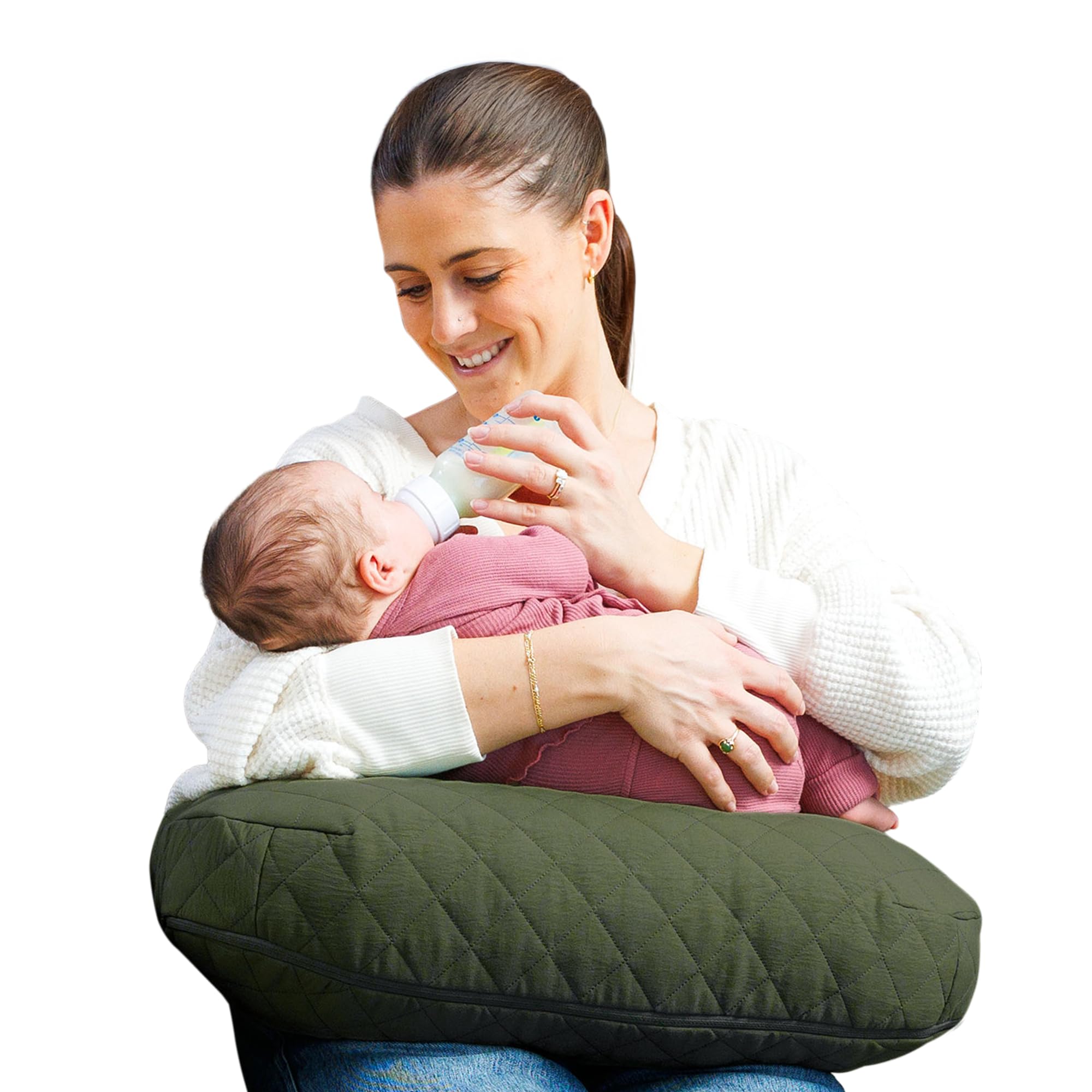 Boppy Nursing Pillow with Luxe Fabric Cover, Quilted Moss, Larger, More Supportive Pillow for Breastfeeding and Bottle Feeding; Firmer and Higher Than Original, w/Premium Cover; JPMA Certified