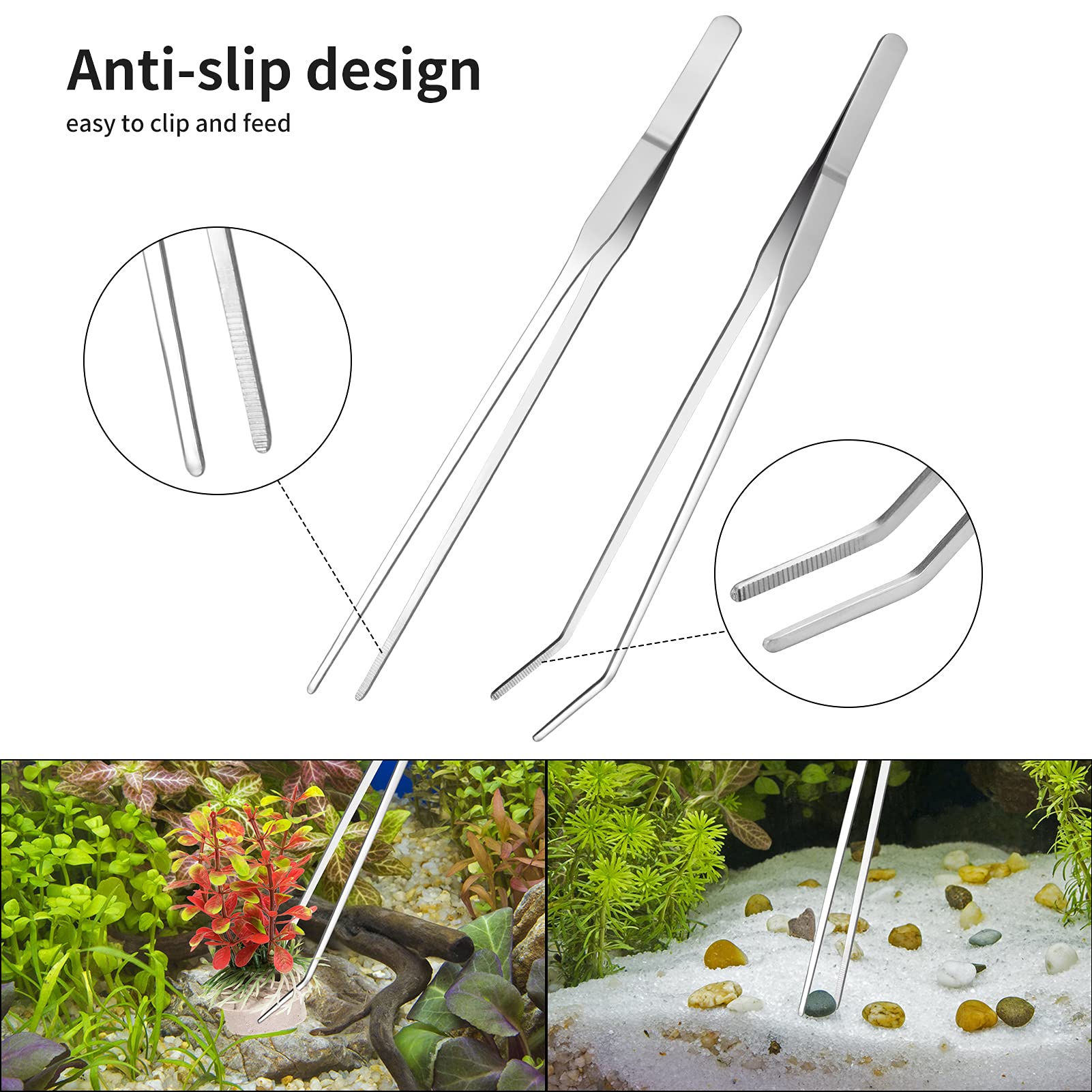Aquascape Tools Kit con forbici per acquario, pinzette dritte e curve, spatola per acquario, set di strumenti per la pulizia del serbatoio dei pesci (Sliver)