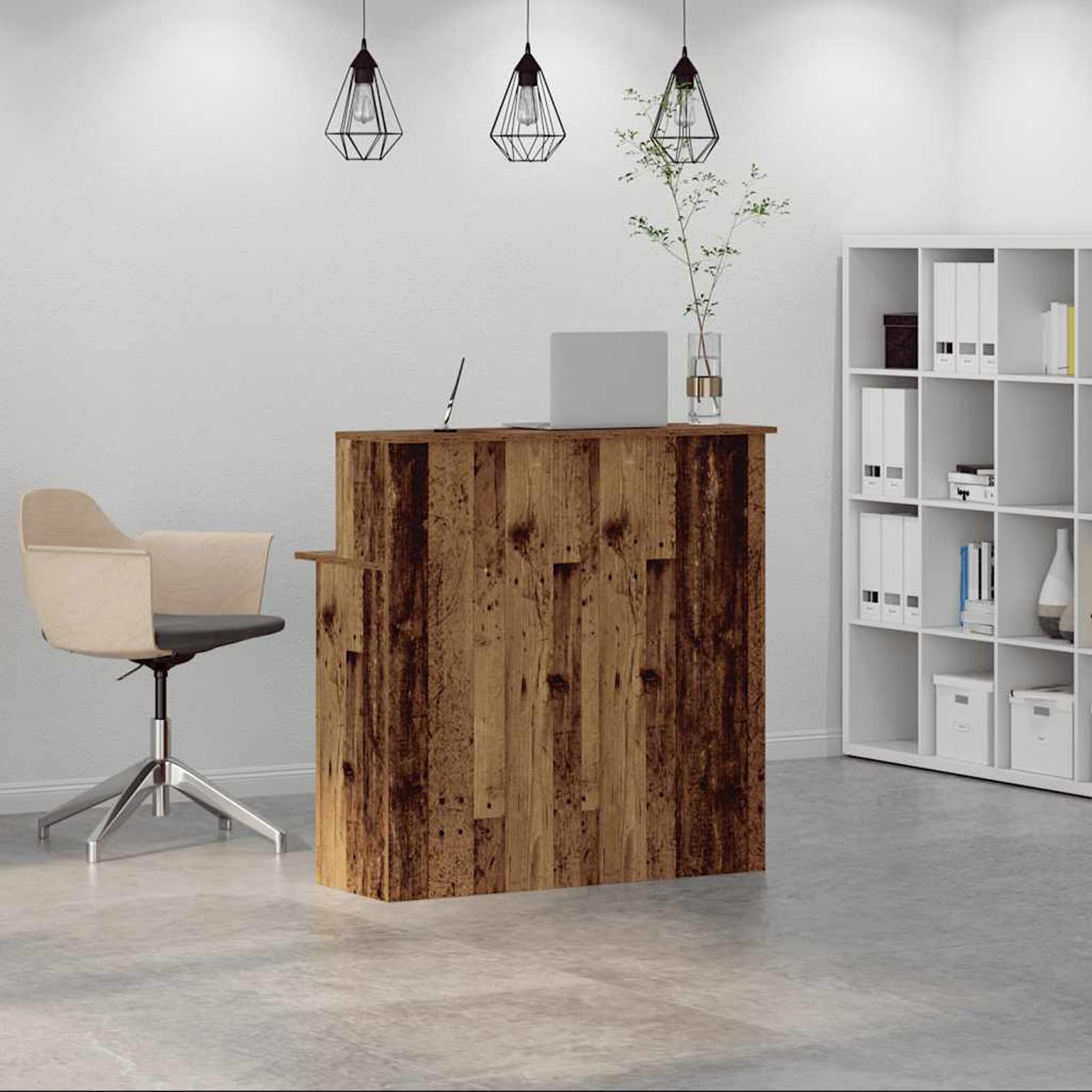 Gecheer Bancone Reception Legno Antico, Bancone Integrato con Ripiano per Archiviazione, 100x50x103,5 cm, Truciolato, per Uffici Aziendali, Hotel, Cliniche Mediche e Saloni di Bellezza