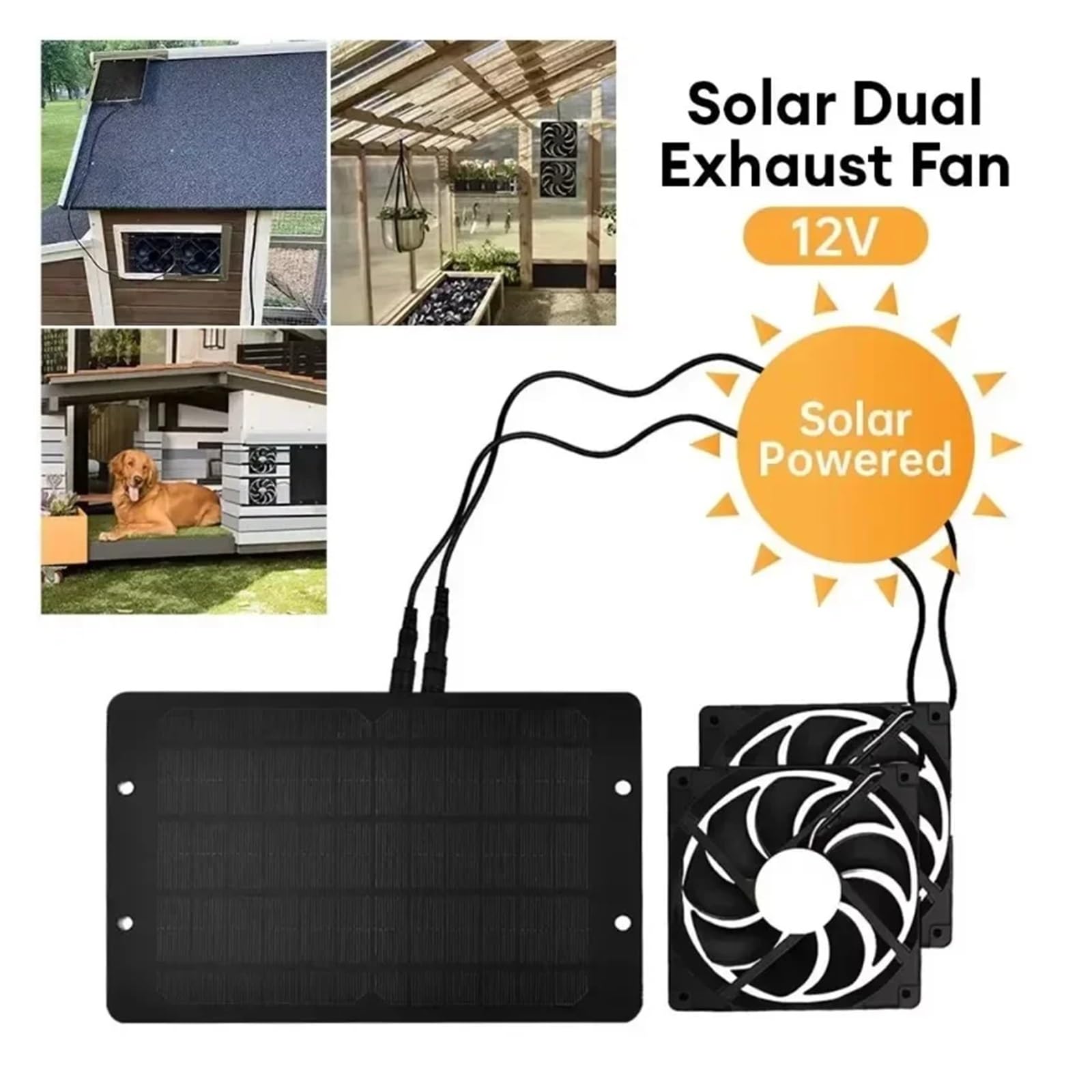 Przenośny wentylator wyciągowy solarny 10 W 12 V 10-calowy do wyciągu powietrza dla psów na zewnątrz, kurnika, szklarni,Niezawodna wentylacja