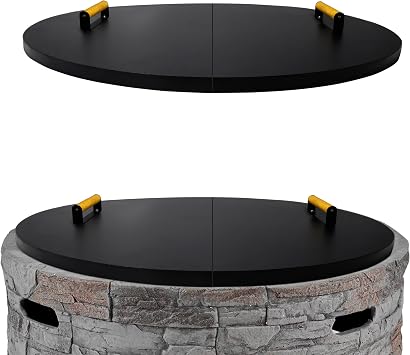 FEBTECH - 42" Round Fire Pit Lid - Heat Resistant Fire Pit Cover Lid | 16 Gauge Steel Fire Pit Cover with Dual Wooden Handles, Snuffer Lid for Outdoor Fireplace & Patio Fire Pit Ring