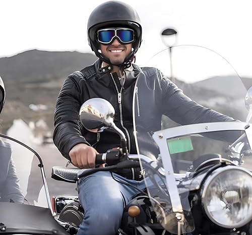 Miniatura 3 de FEISEDY Gafas de motocicleta vintage anti niebla estilo piloto gafas de equitación de cuero seguridad deporte anti-arañazos a prueba de polvo a