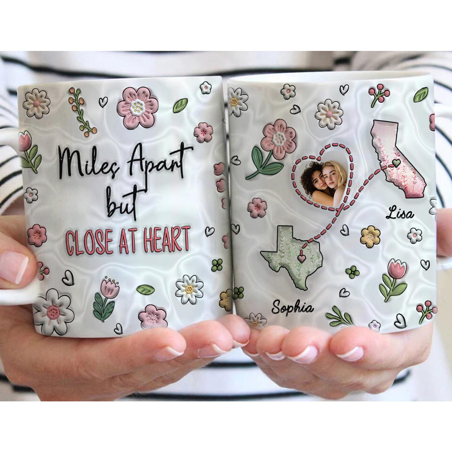 Custom Long Distance Friendship Mug Miles Apart but Close at Heart Coffee Mug Personalized Going Away Gift for