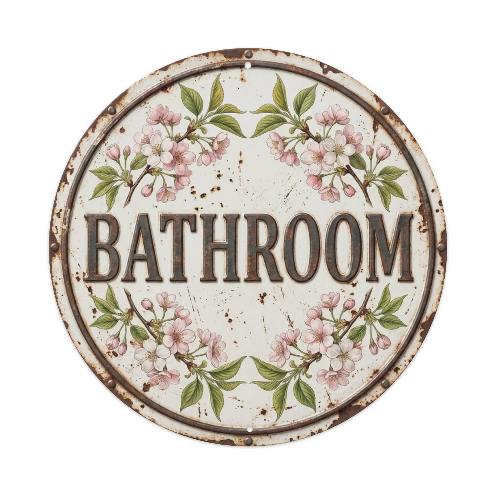 Bathroom Botanical Floral Room Label Cherry Blossom Metal Tin Sign