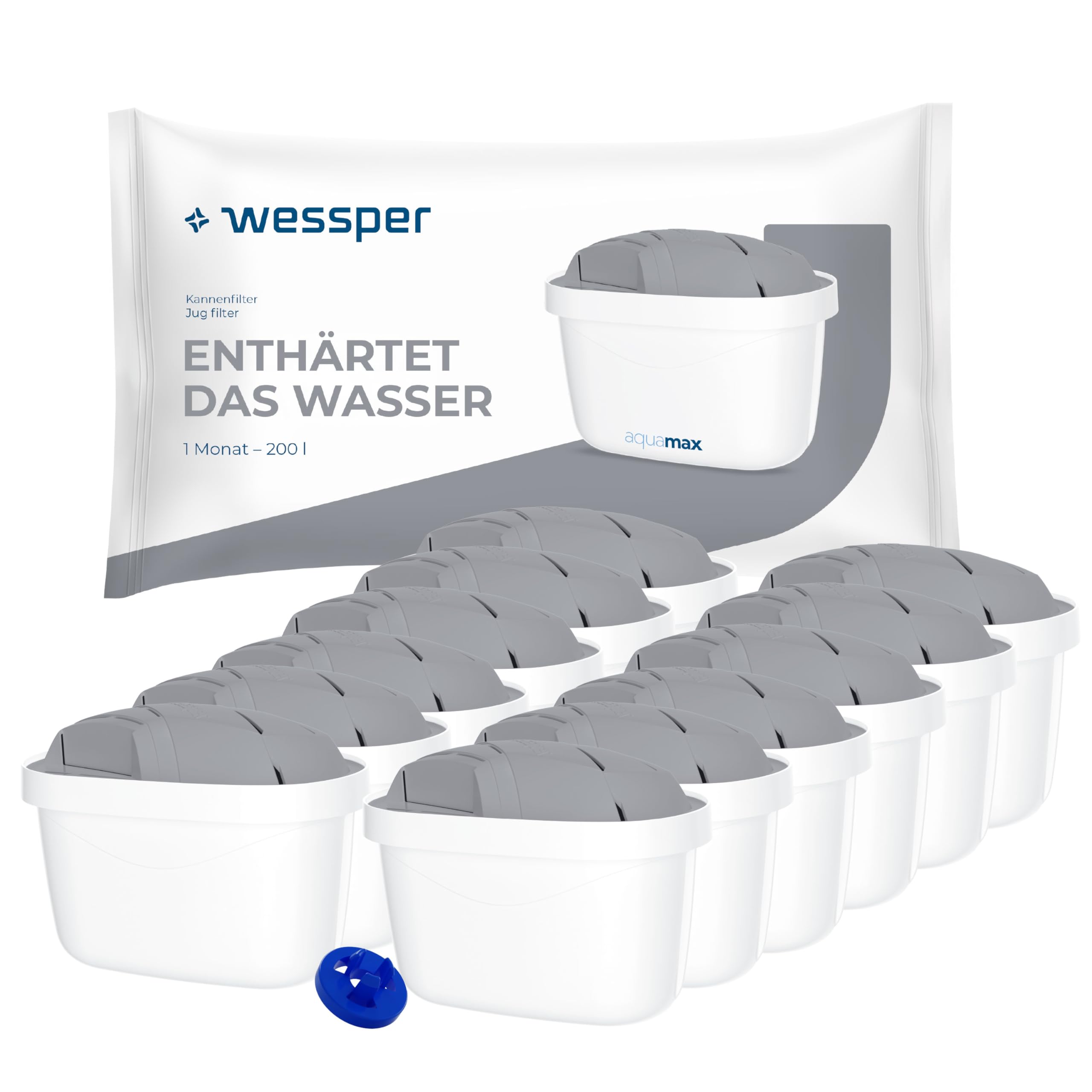 Wessper Wasserfilter für Hartes Wasser 12 Stück | Ersatz für Dafi Unimax Aquaphor A5 BRITA Maxtra+ PHILIPS AWP212/10 Wasserfilter-Kanne | Wasserfilterkartuschen Reduziert Chlor Kalk | Reineres Wasser