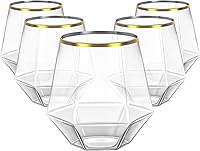 Vista 1 de Lullaby 40 piezas de vasos de vino de plástico con borde dorado, vasos de vino desechables transparentes de 12 onzas para champán, whisky y cóctel