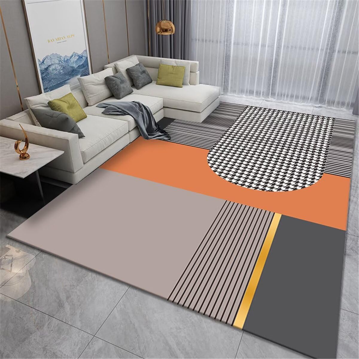 Tapis de jeu bébé gris orange moderne 100x200 cm tapis salon géométrique