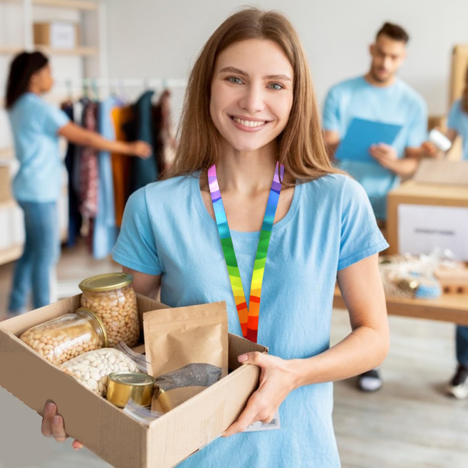 Amazon | Yueton 5点ラニヤードカラフルなレインボーネックストラップ