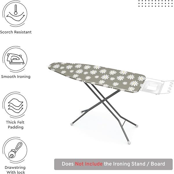 Encasa XO Encasa XO Ironing Board Covers and pad 135x45 cm- Thick 3mm Felt Padding, Drawstring Tightening & Lock, Heat Reflective, Scorch & Stain Resistant, for X-Large Ironing Board - Daisy Grey in use