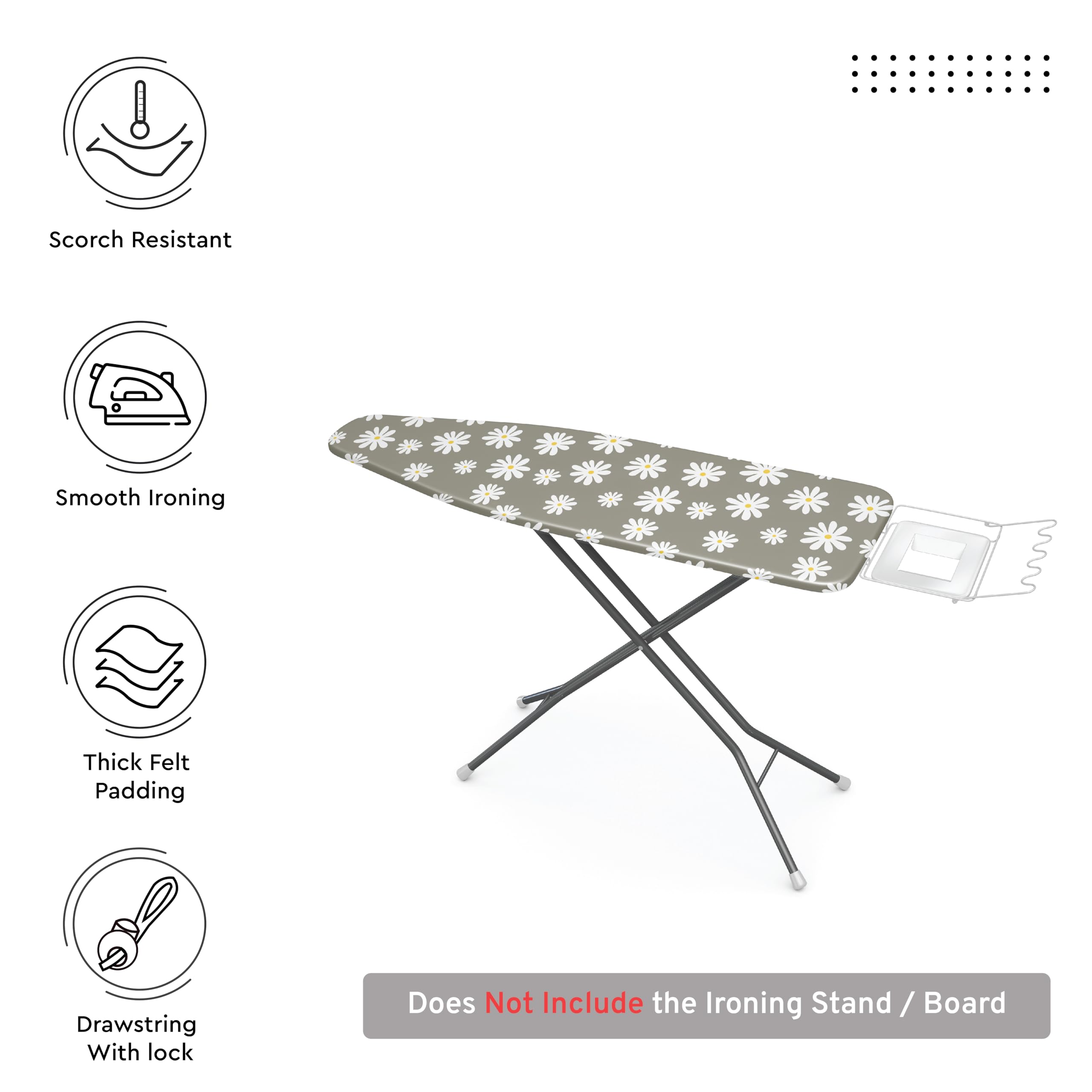 Encasa XO Encasa XO Ironing Board Covers and pad 135x45 cm- Thick 3mm Felt Padding, Drawstring Tightening & Lock, Heat Reflective, Scorch & Stain Resistant, for X-Large Ironing Board - Daisy Grey in use