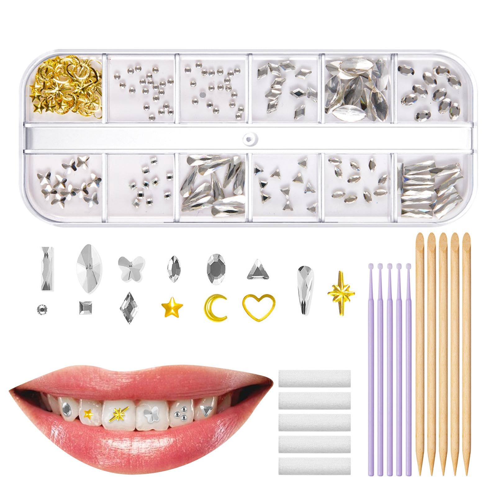 Samuliy Tooth Gem Kit - Shining Teeth Jewelry Gems | Reflective Tooth Multi Shaped Gems for Teeth Decoration, Dazzling Smiles for Dating, Travelling, Bar