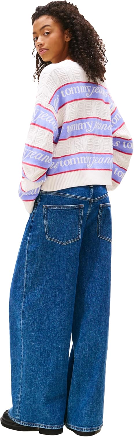 Tommy Jeans Womens Striped Pullover V-Neck Sweater with Logo Print - Image 4