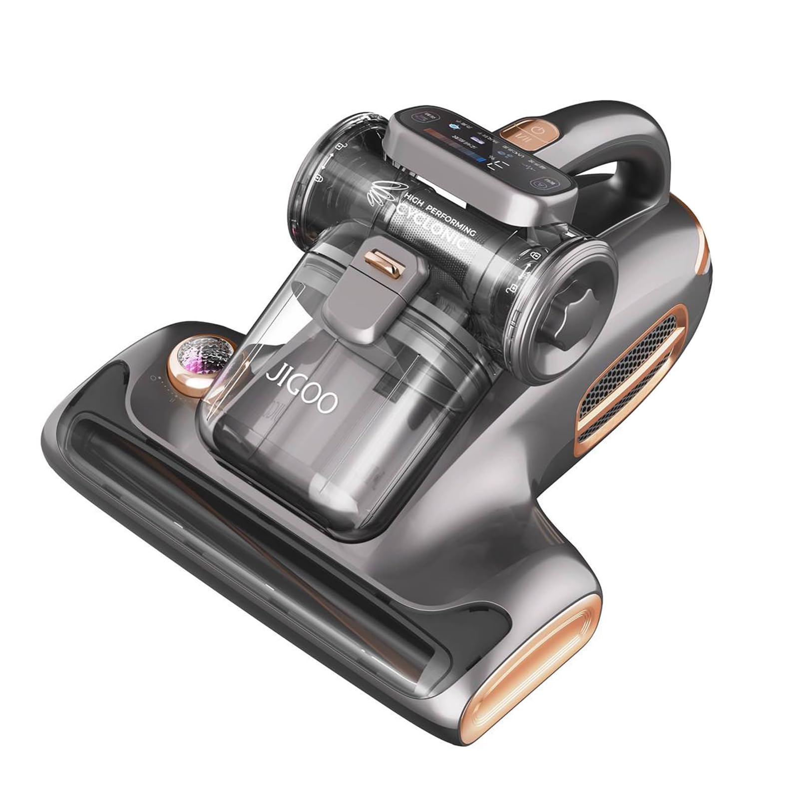 JIGOO Aspiratore acaro per materassi, 700 W, con luce UV, 15 kpa, aspirapolvere antiacari, rimuove il 99,9%, indicatore LED, 72 dB, basso rumore (Grigio)