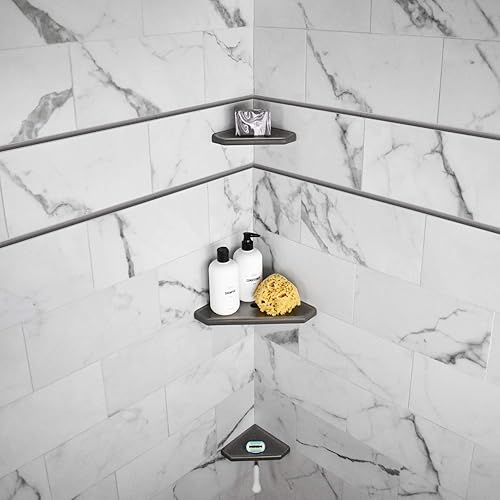 Miniatura 8 de Questech Décor - Estante esquinero de ducha, con tapa para una nueva construcción, estante esquinero de ducha para paredes de azulejos, organizador