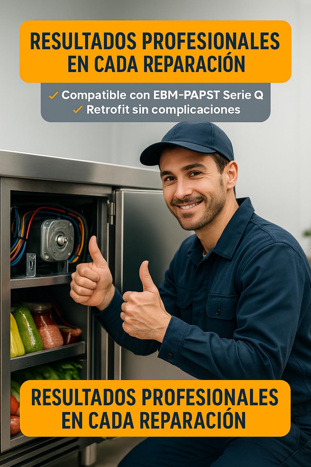 RO Linea Blanca ® Motor Ventilador Refrigeración M4Q045-CA03-49 230V 10W 1300/1550 rpm 50/60Hz Longitud 43,5 mm 4 Pines Soporte Universal Eje 8 mm Compatible con EBM-PAPST Serie Q para Botelleros