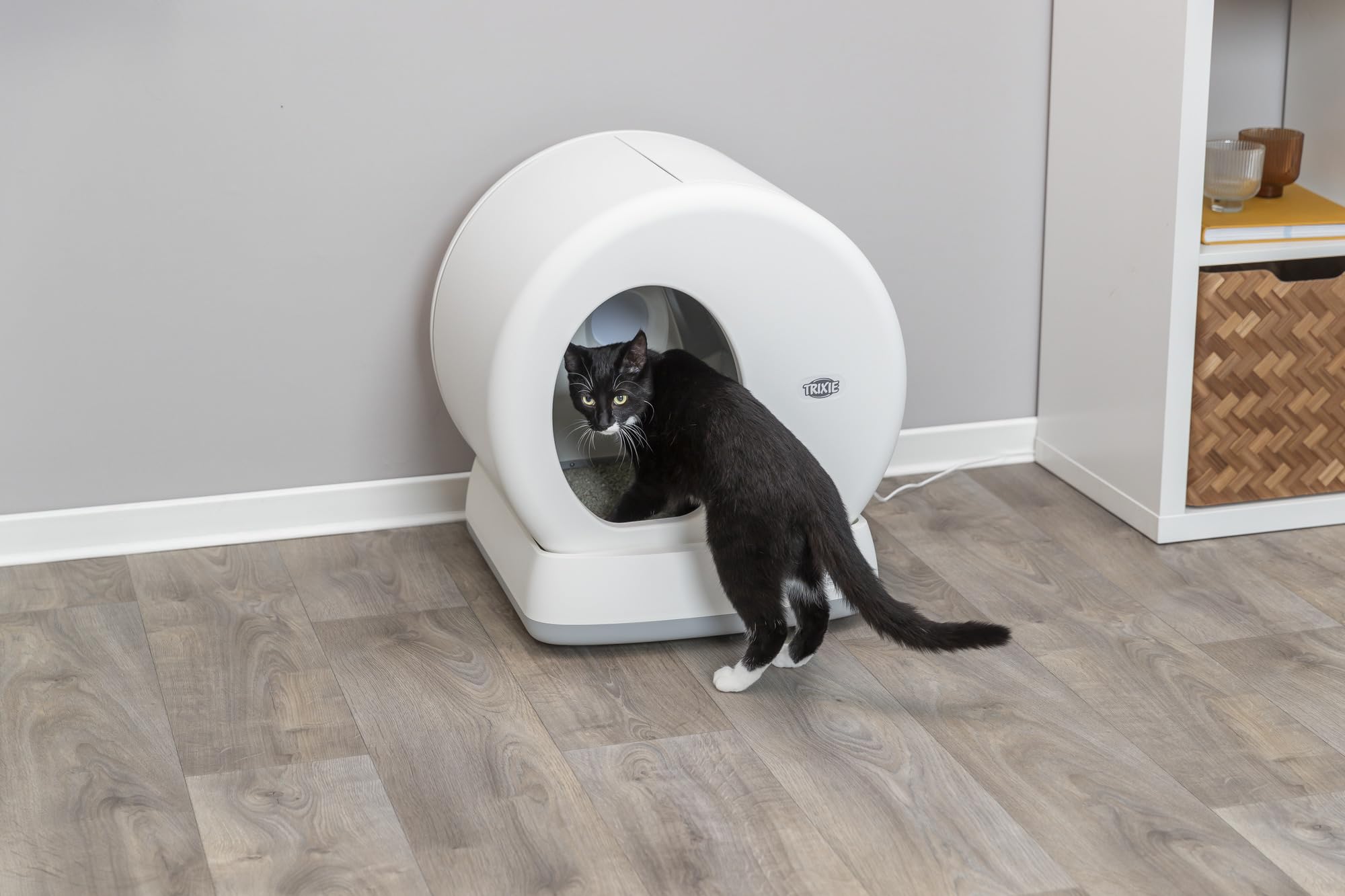 TRIXIE Bac à litière autonettoyant pour Chat – Blanc – 53 × 55,5 × 52 cm
