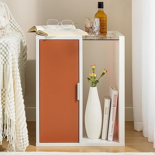 Mesa auxiliar LED, mesas de noche modernas con estantes de cristal, mesita de noche blanca con estorga, muebles de sala de estar para sala de estar,