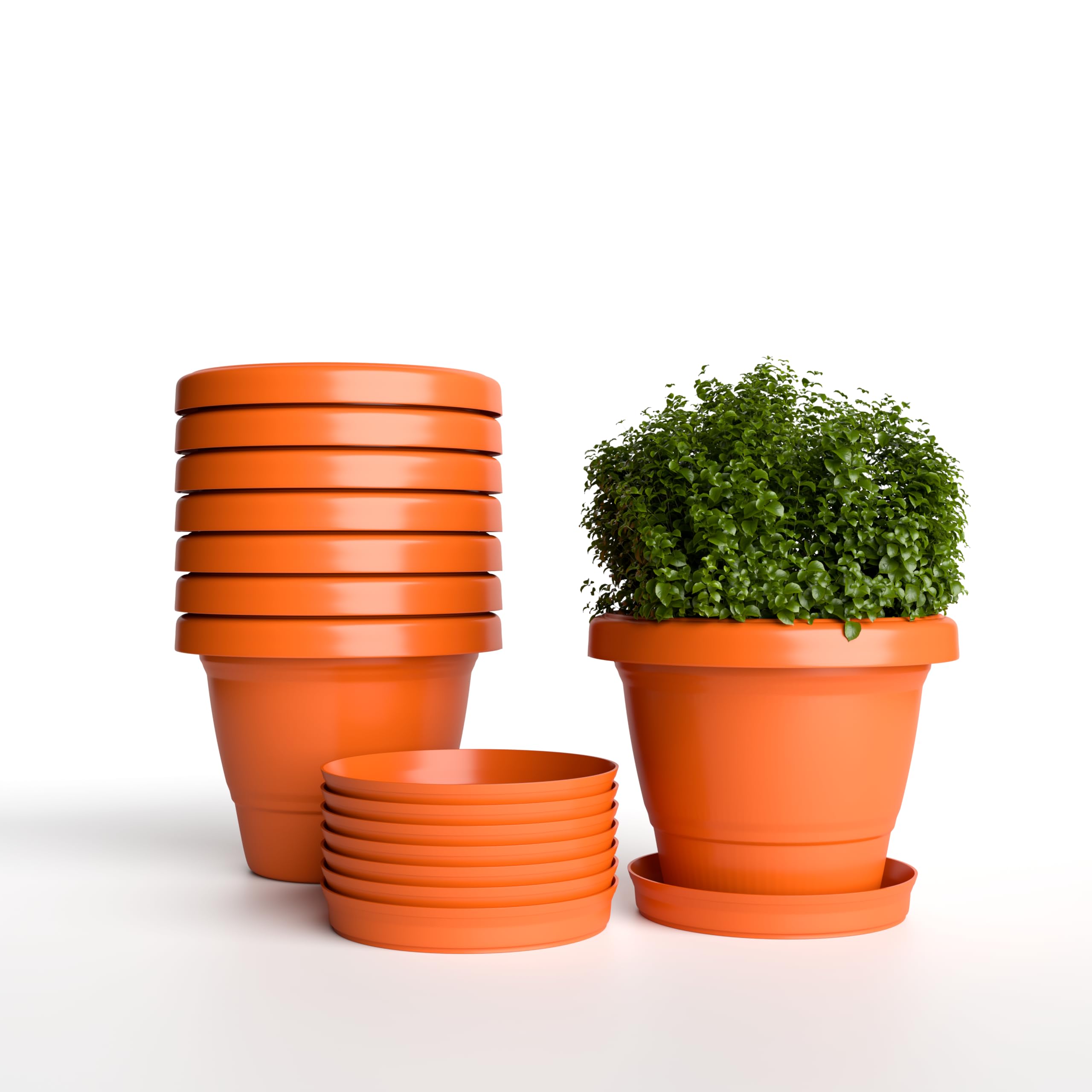 YUCCABE ITALIA SHERA SD 12 INCH Pack of 8 with Bottom Tray Plastic Flower Pot Unbreakable Round Shape Planter for Garden Seedling Indoor and Outdoor-image-17