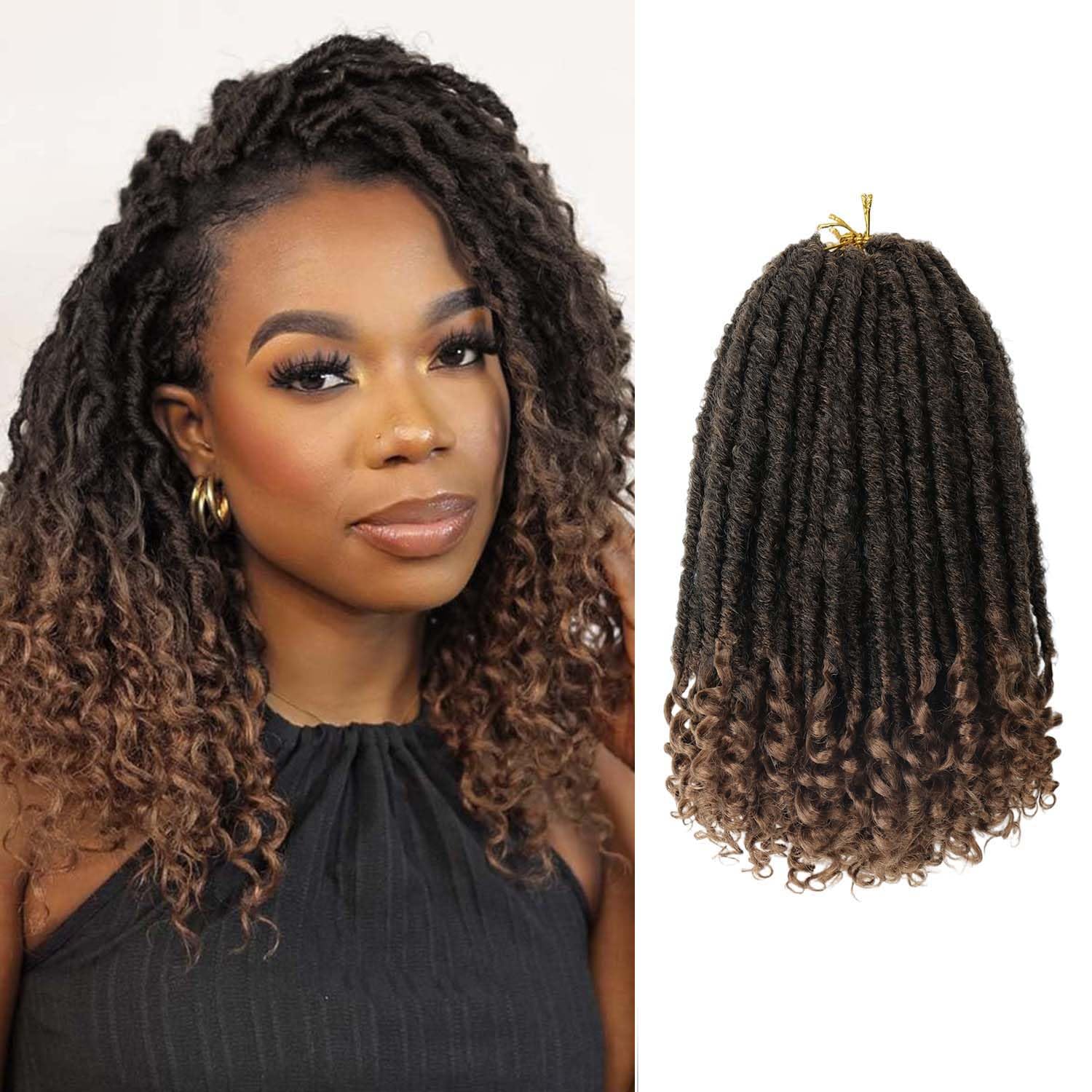 Goddess Locs Crochet Hair 6 Packs, 12 Inch Straight Faux Locs Crochet Braids, Pre-Looped Curly Soft Synthetic Ombre Braiding Hair Extensions for Black